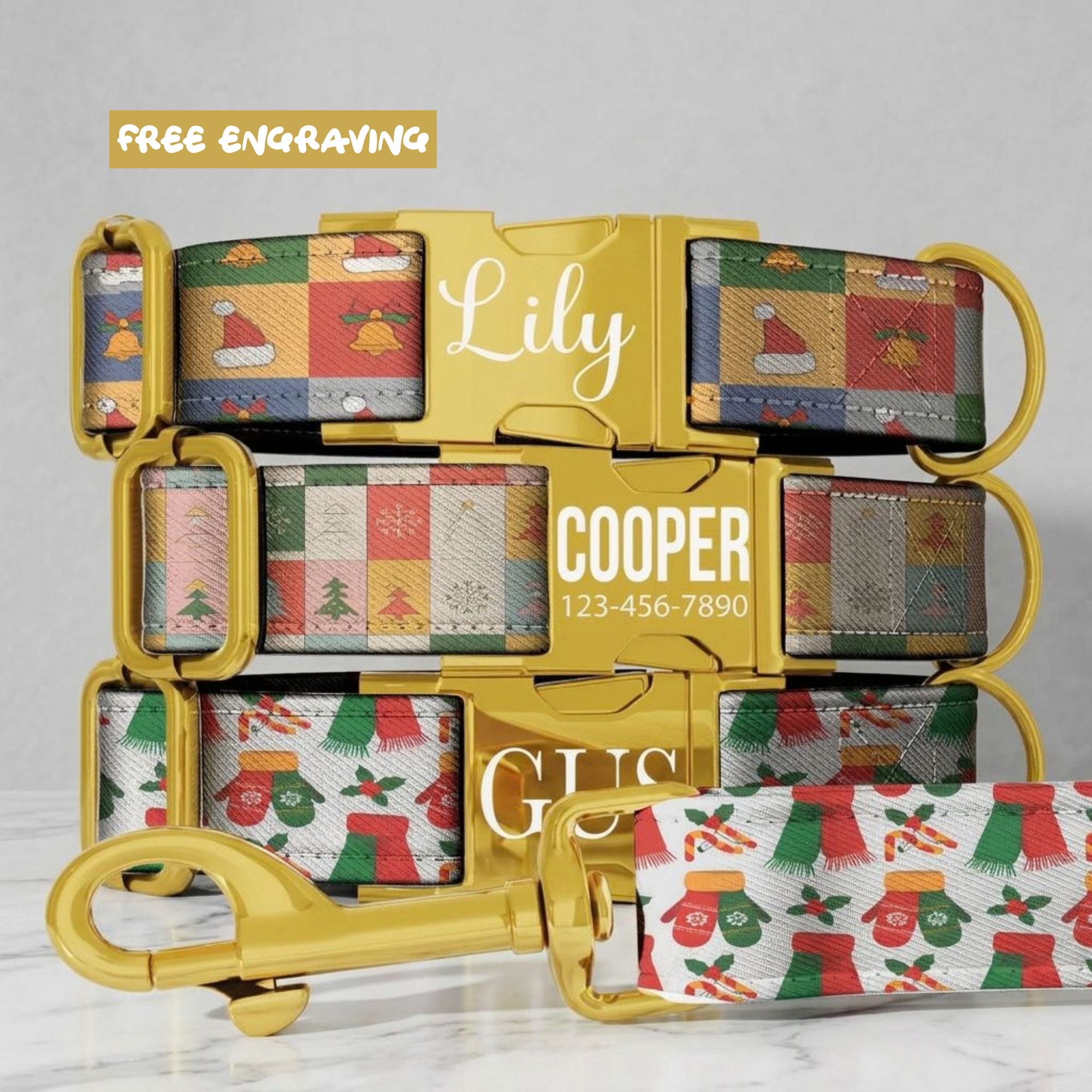 Christmas Patchwork Dog Collar Holiday Pattern Personalized Name Collar Custom Pet ID Collar Festive Puppy Winter Dog Accessory