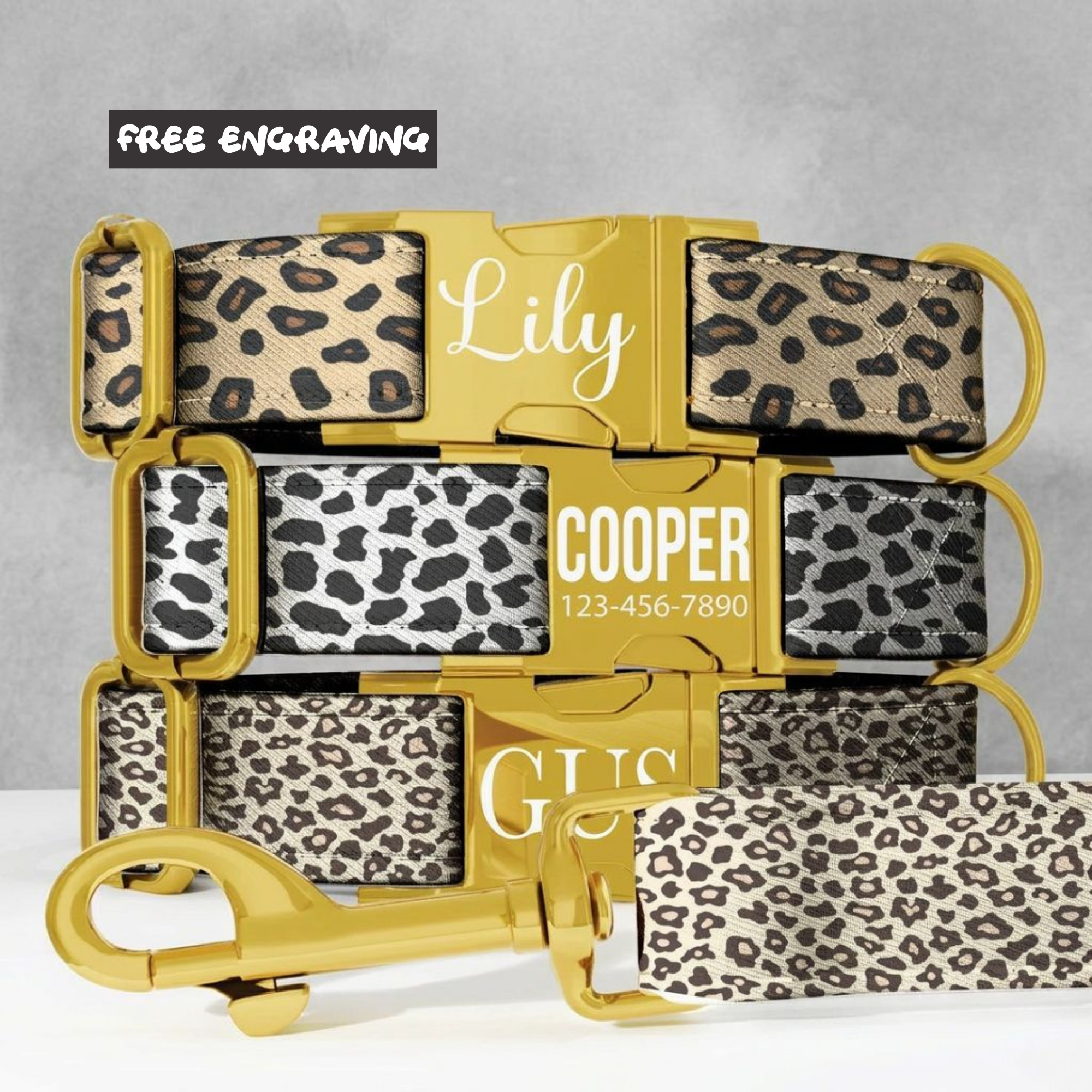 Leopard Print Personalized Dog Collar & Leash Set