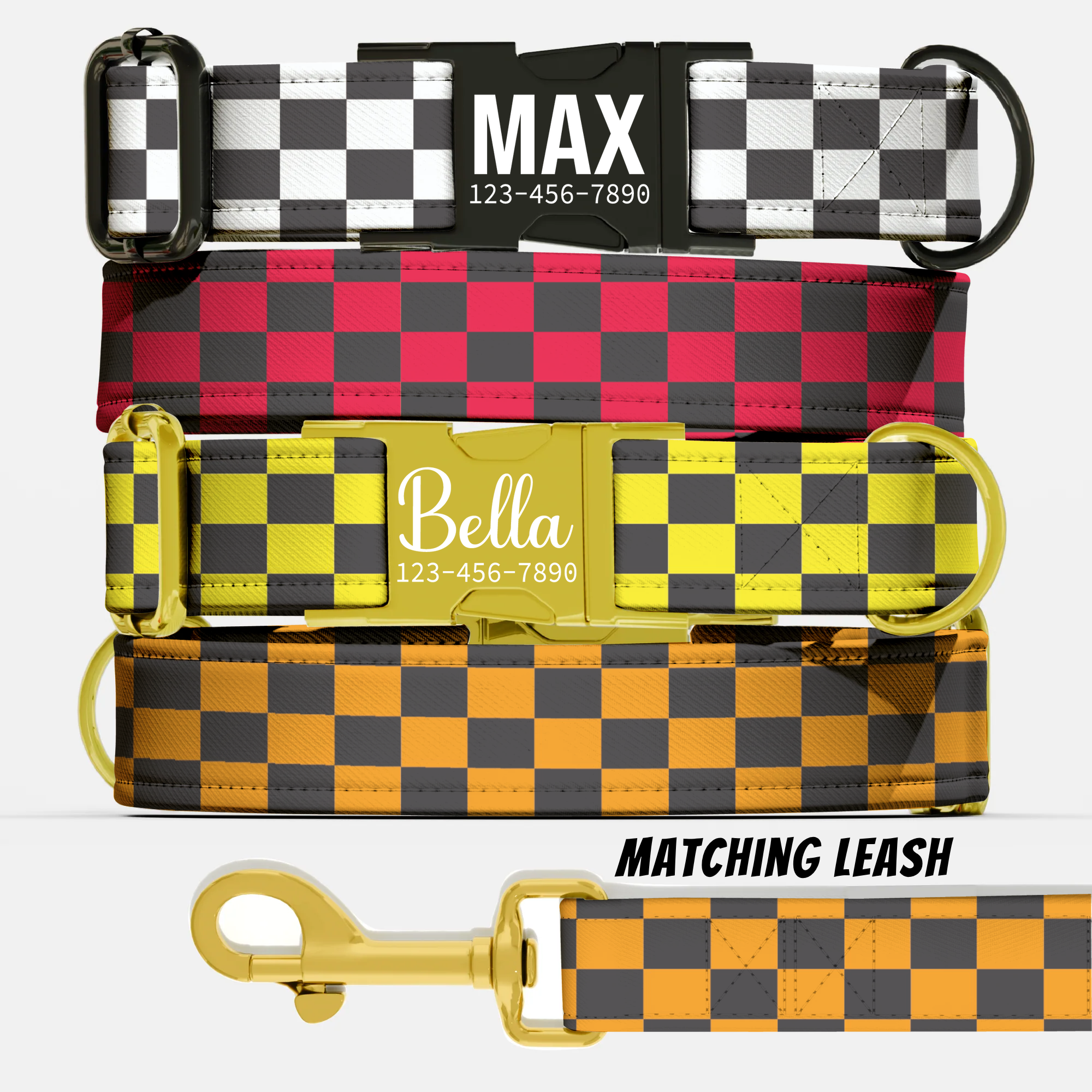 Racing Checkered Flag Personalized Dog Collar & Leash Set