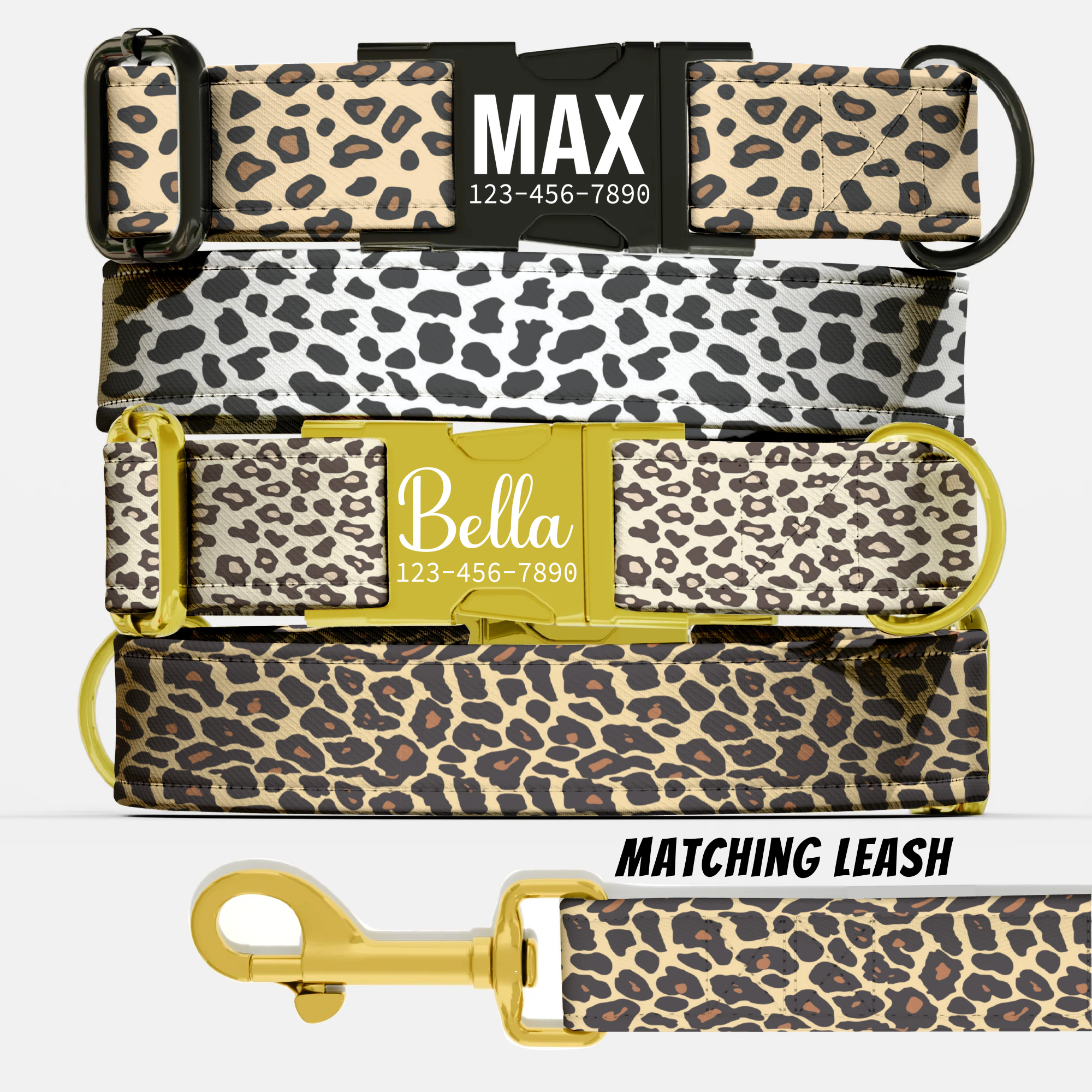 Leopard Print Personalized Dog Collar & Leash Set