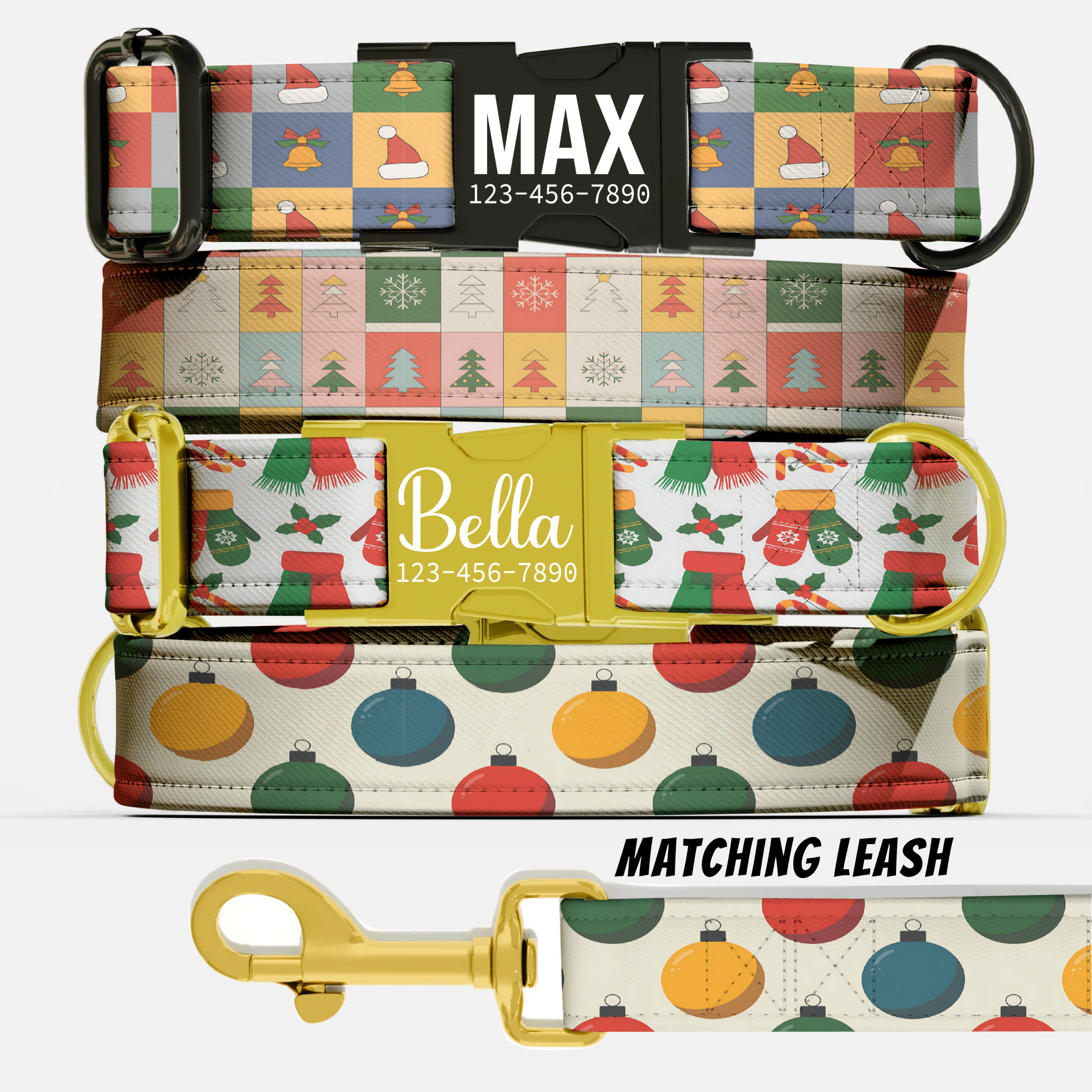 Christmas Patchwork Dog Collar Holiday Pattern Personalized Name Collar Custom Pet ID Collar Festive Puppy Winter Dog Accessory