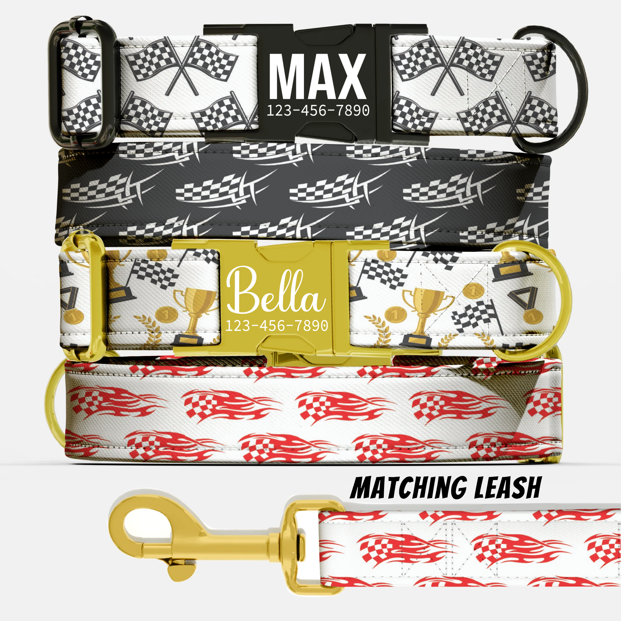 The Polished Dog Speedway Series - Checkered Flag & Trophy Edition Custom Racing Dog Collar