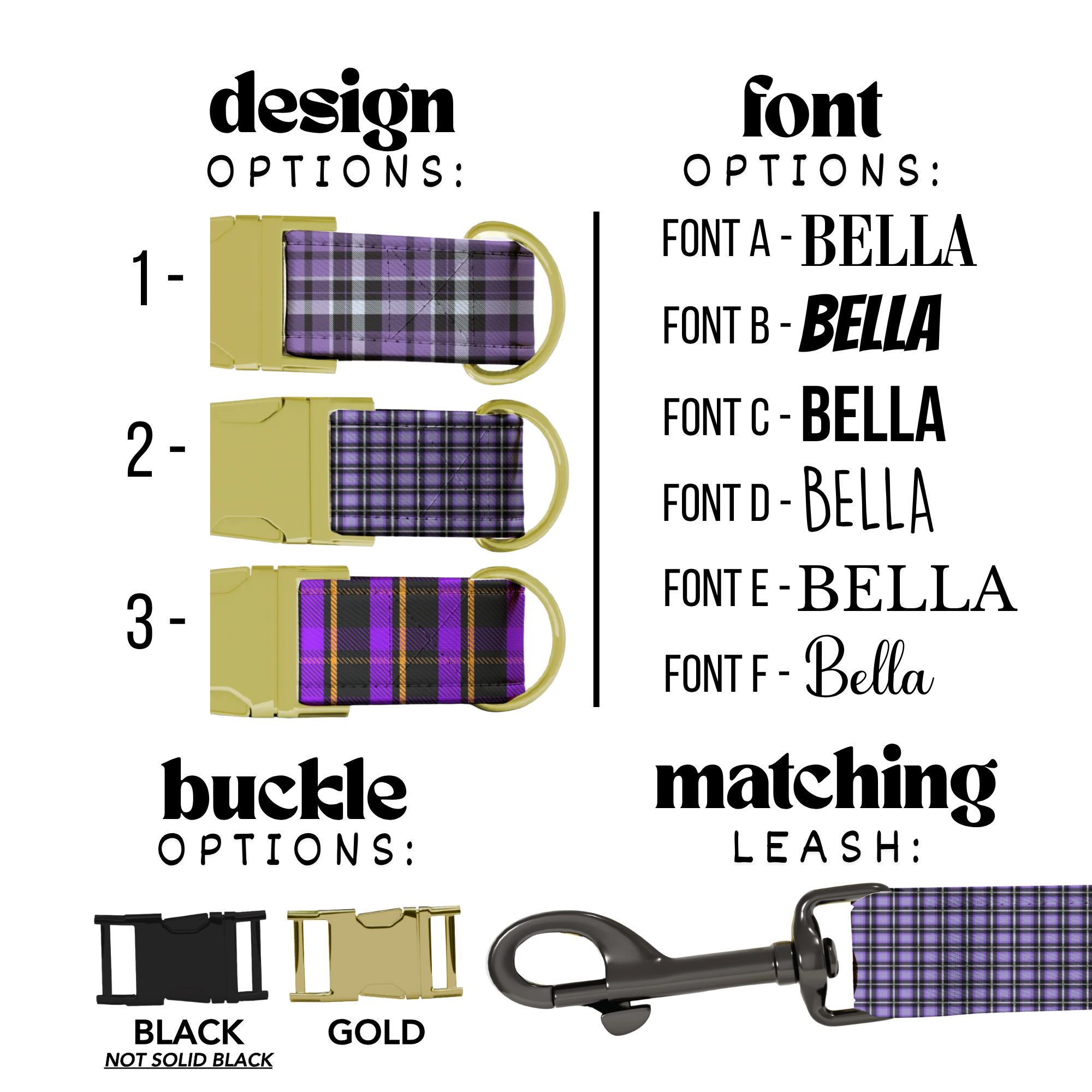 Purple Plaid Gingham Personalized Dog Collar & Leash