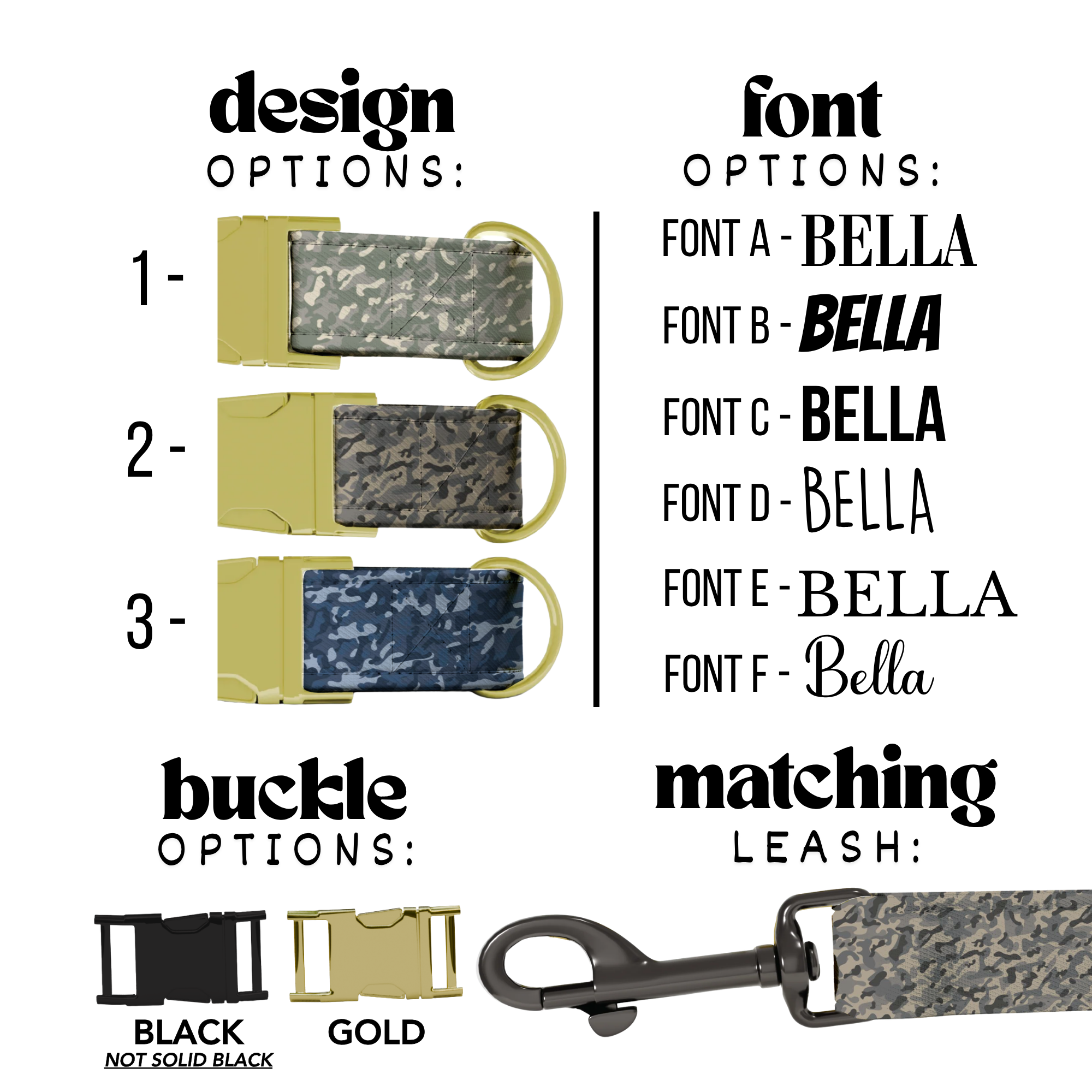 Military Style Camouflage Personalized Dog Collar & Leash Set