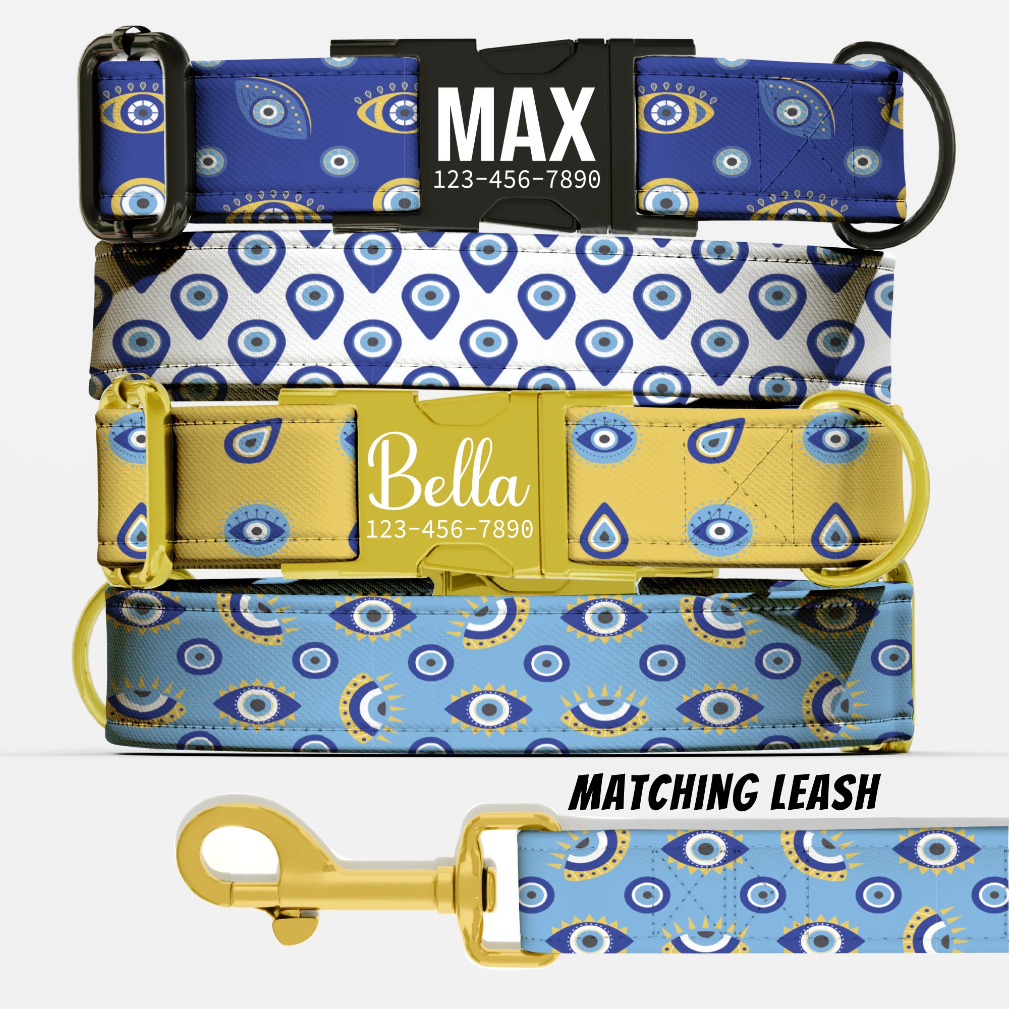 Evil Eye Personalized Dog Collar & Leash Set