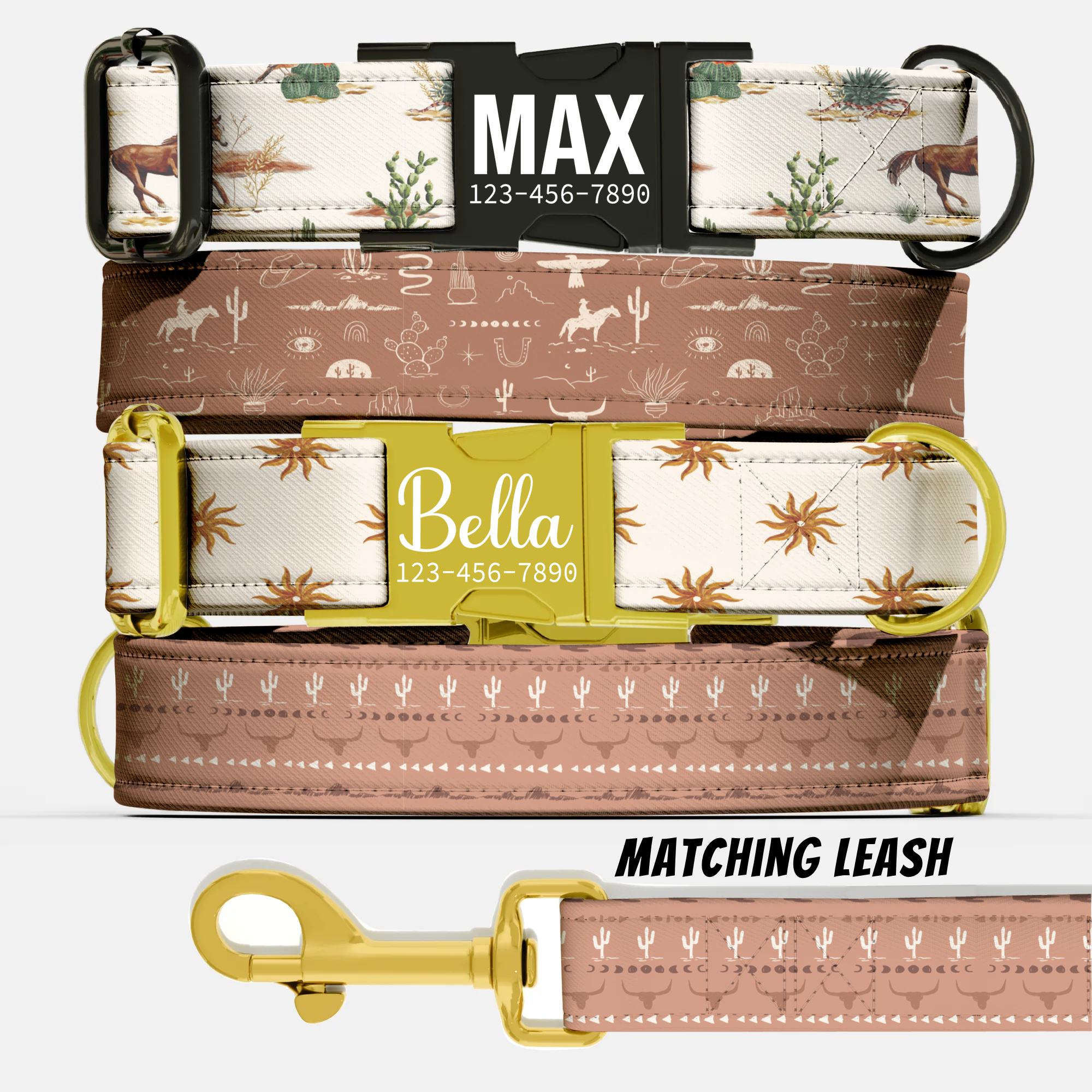 Western Cowboy Custom Personalized Dog Collar & Matching Leash Set