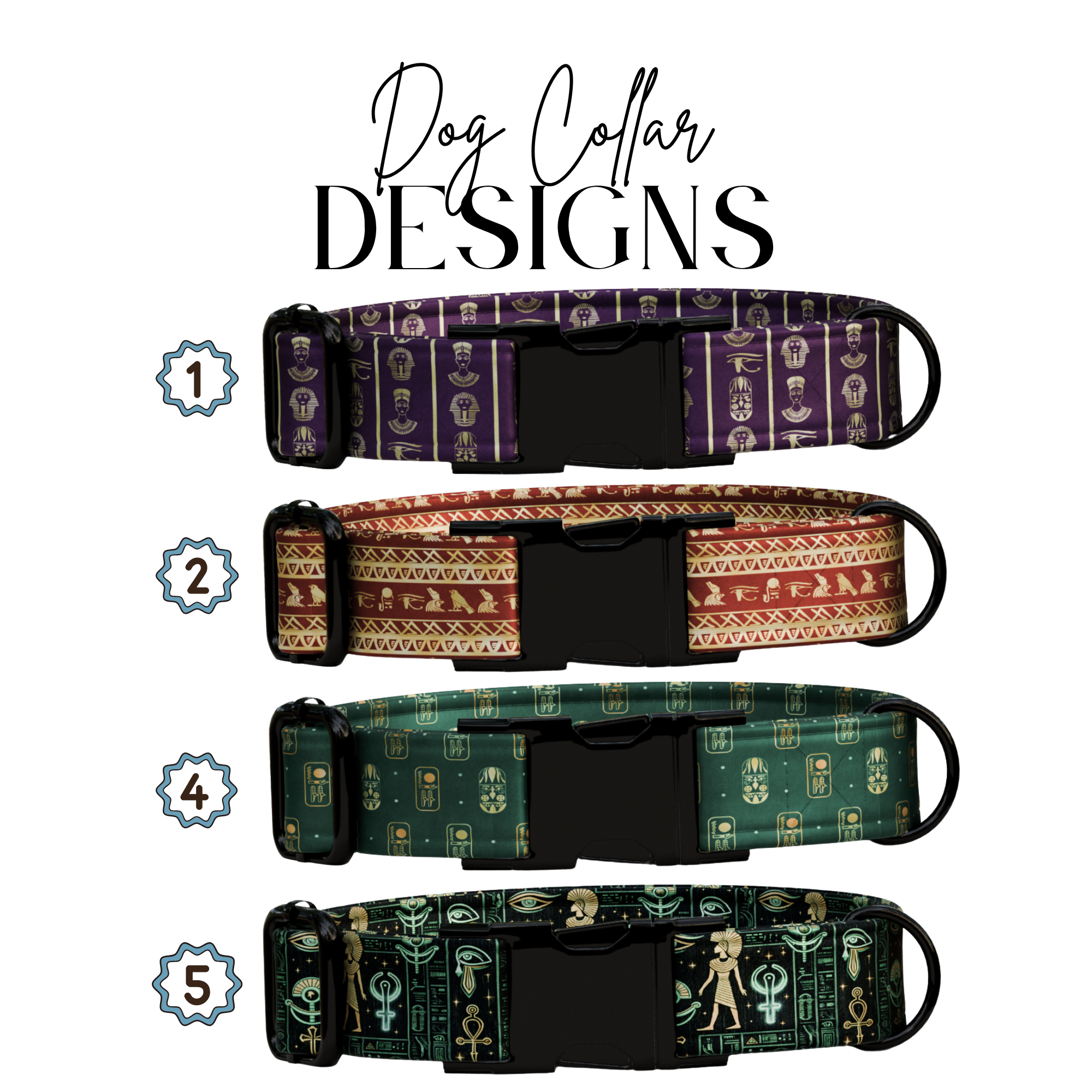 Ancient Egypt-Inspired Personalized Dog Collar & Leash Set