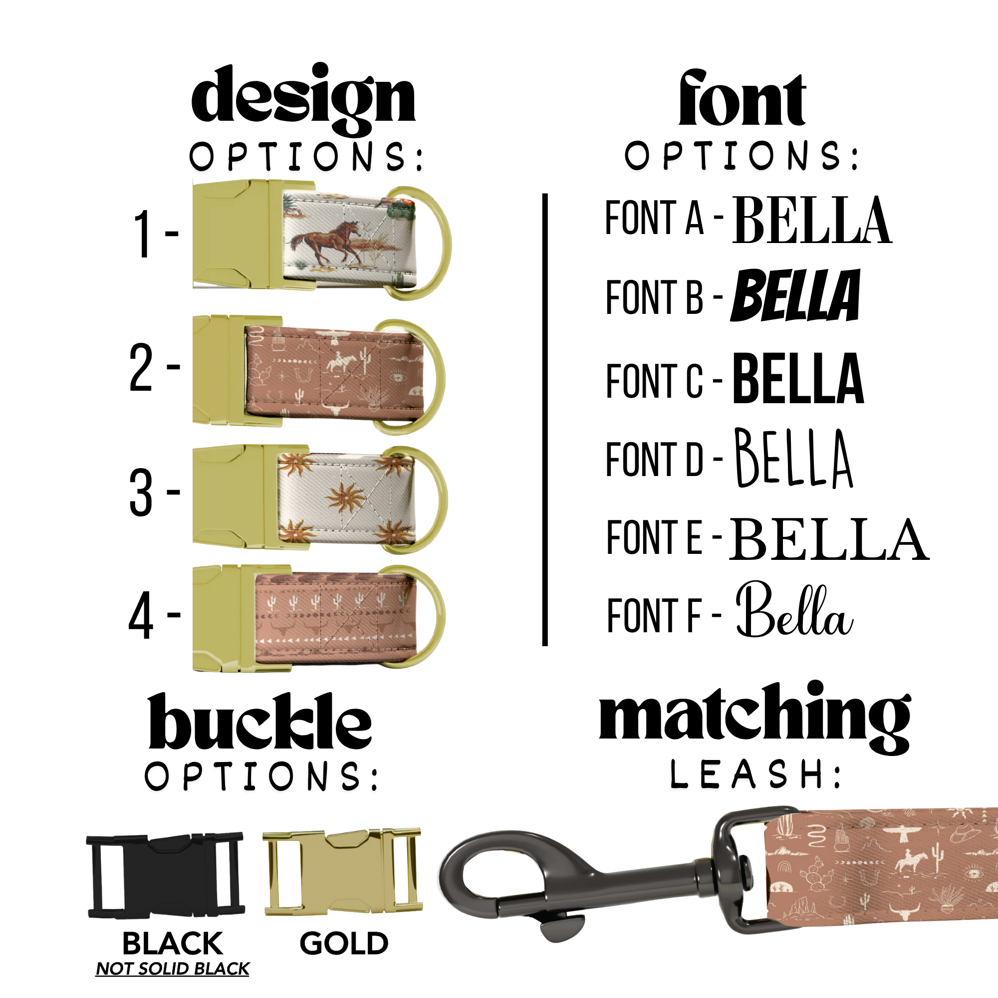 Western Cowboy Custom Personalized Dog Collar & Matching Leash Set