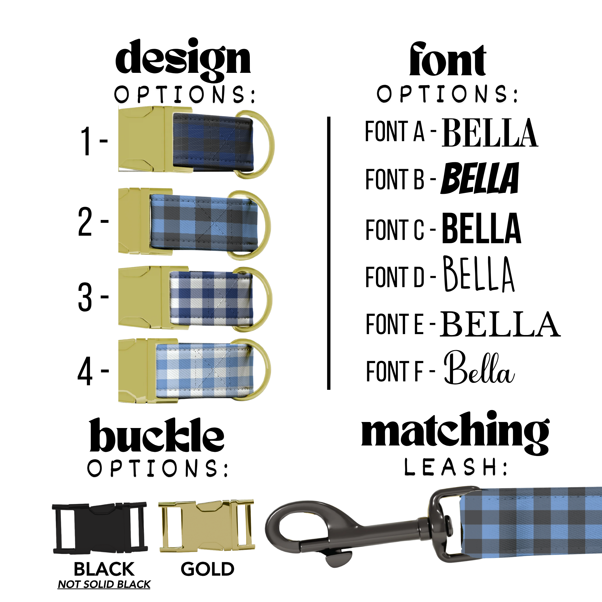 Blue Checker Plaid Personalized Dog Collar & Leash Set