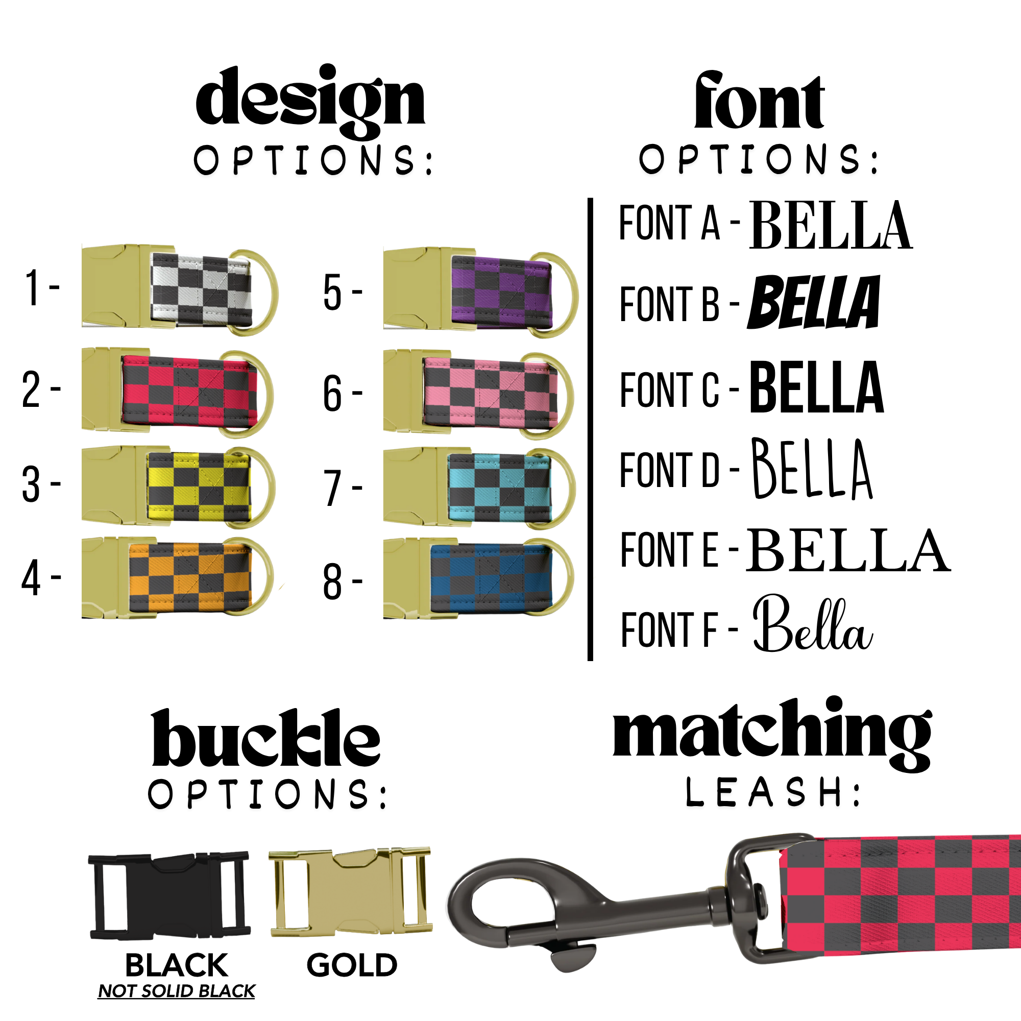 Racing Checkered Flag Personalized Dog Collar & Leash Set