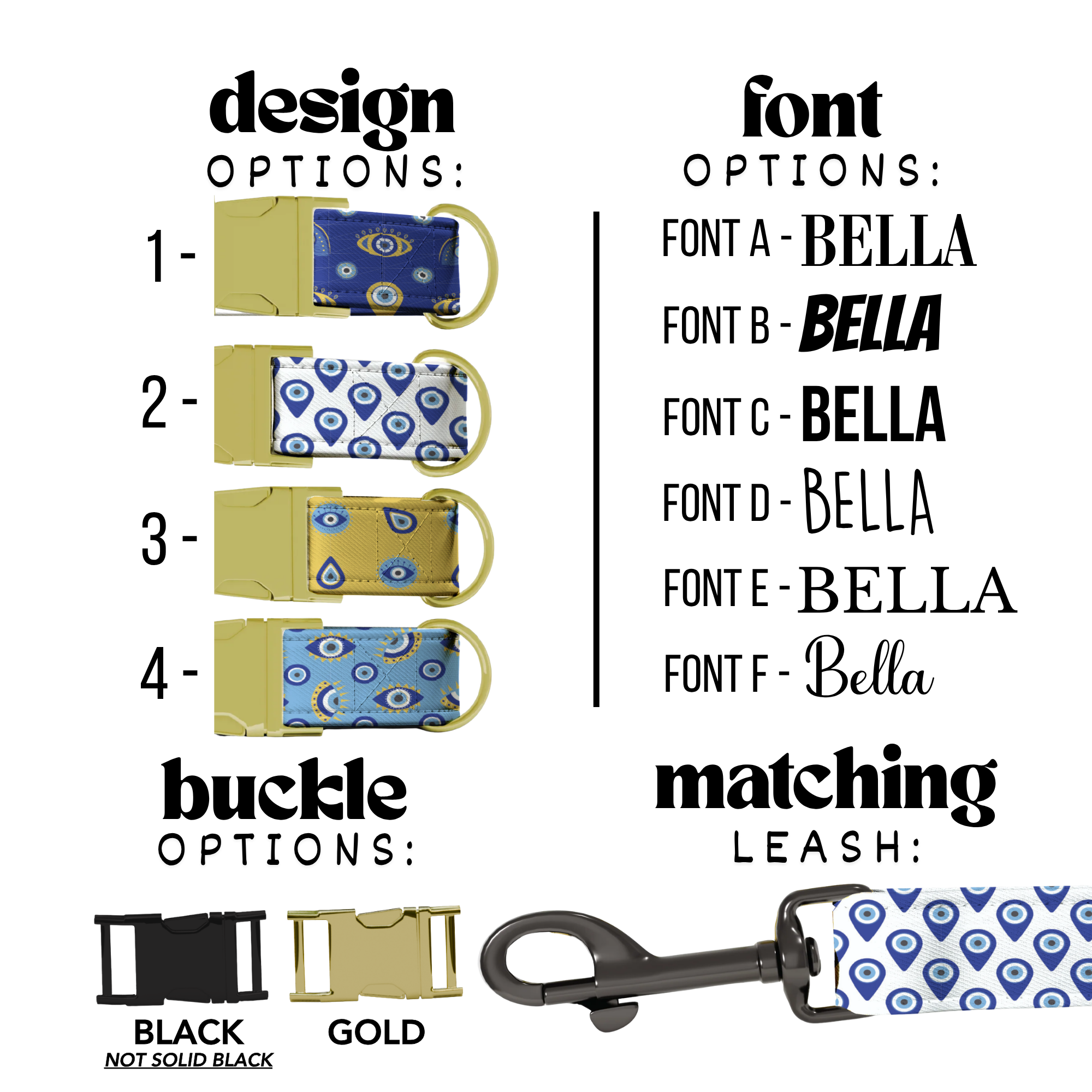 Evil Eye Personalized Dog Collar & Leash Set