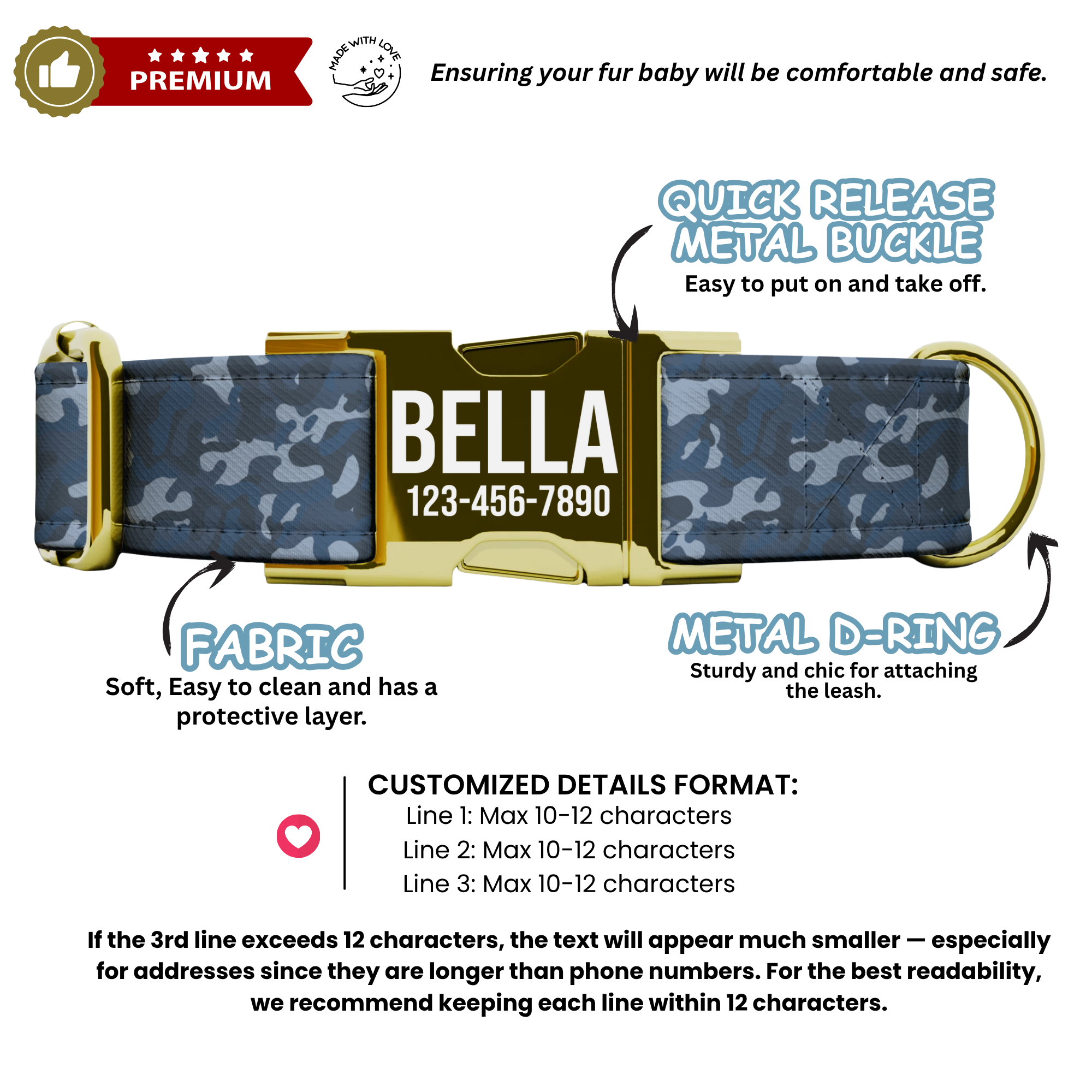 Camouflage Personalized Dog Collar Custom Military Boy Dog Collar Adjustable