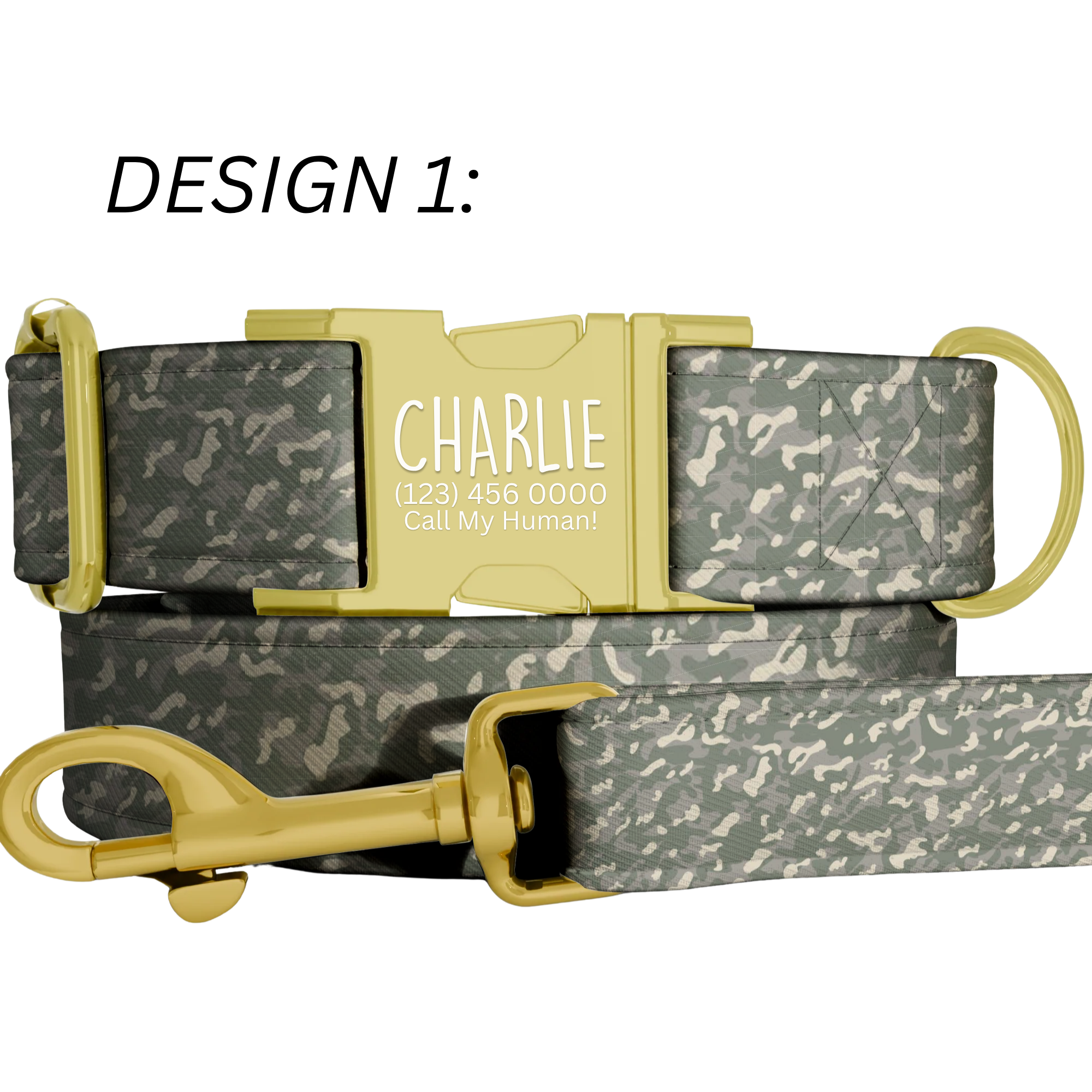 Military Style Camouflage Personalized Dog Collar & Leash Set