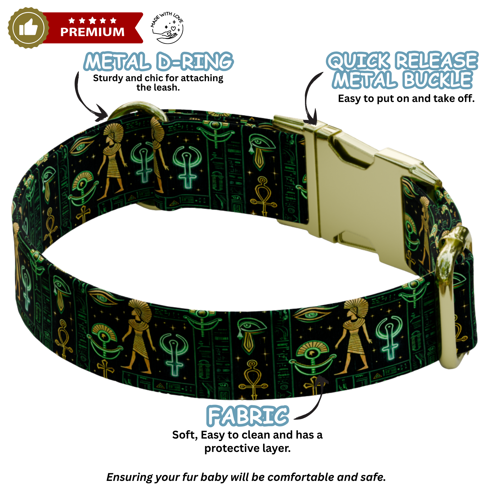 Ancient Egypt-Inspired Personalized Dog Collar & Leash Set
