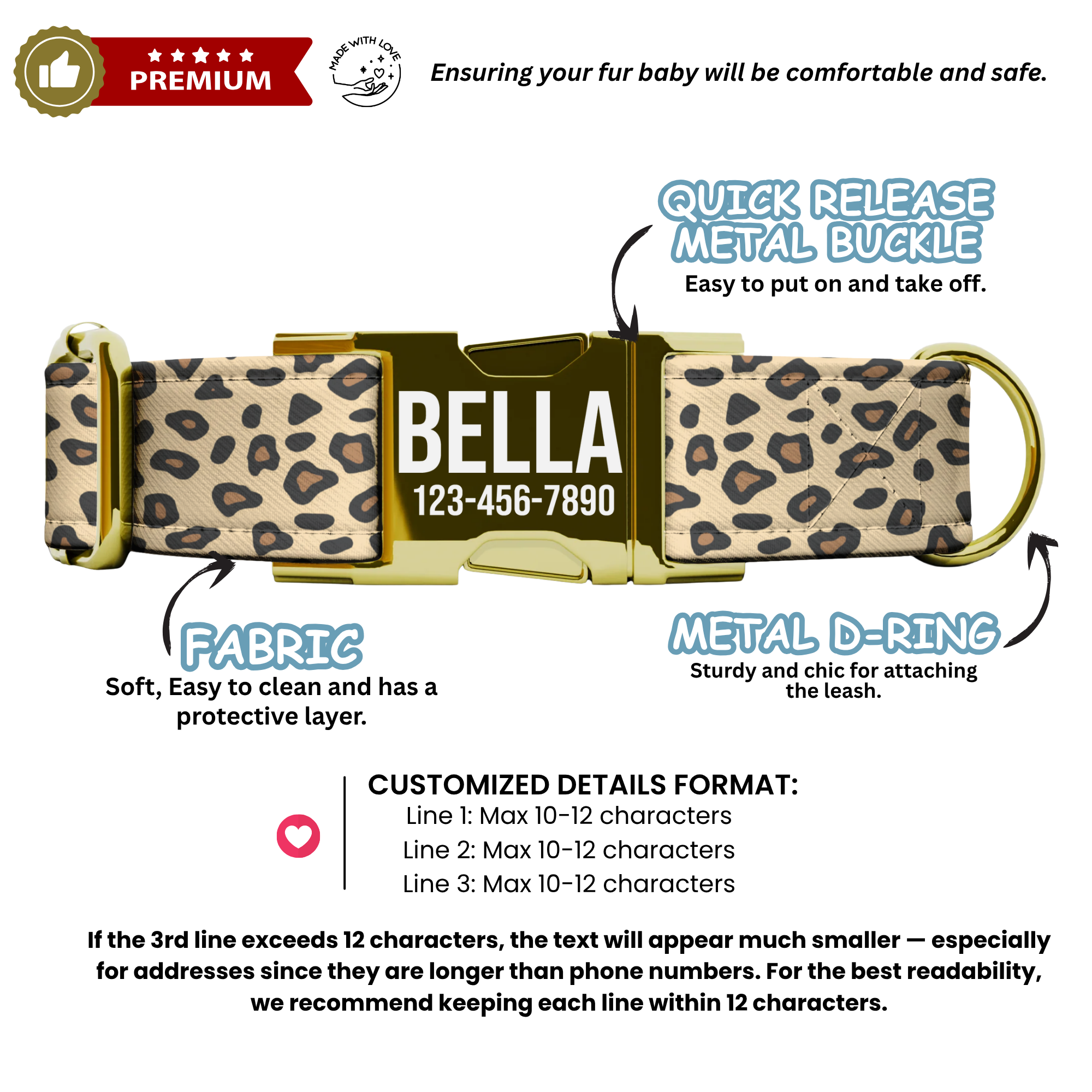 Leopard Print Personalized Dog Collar & Leash Set