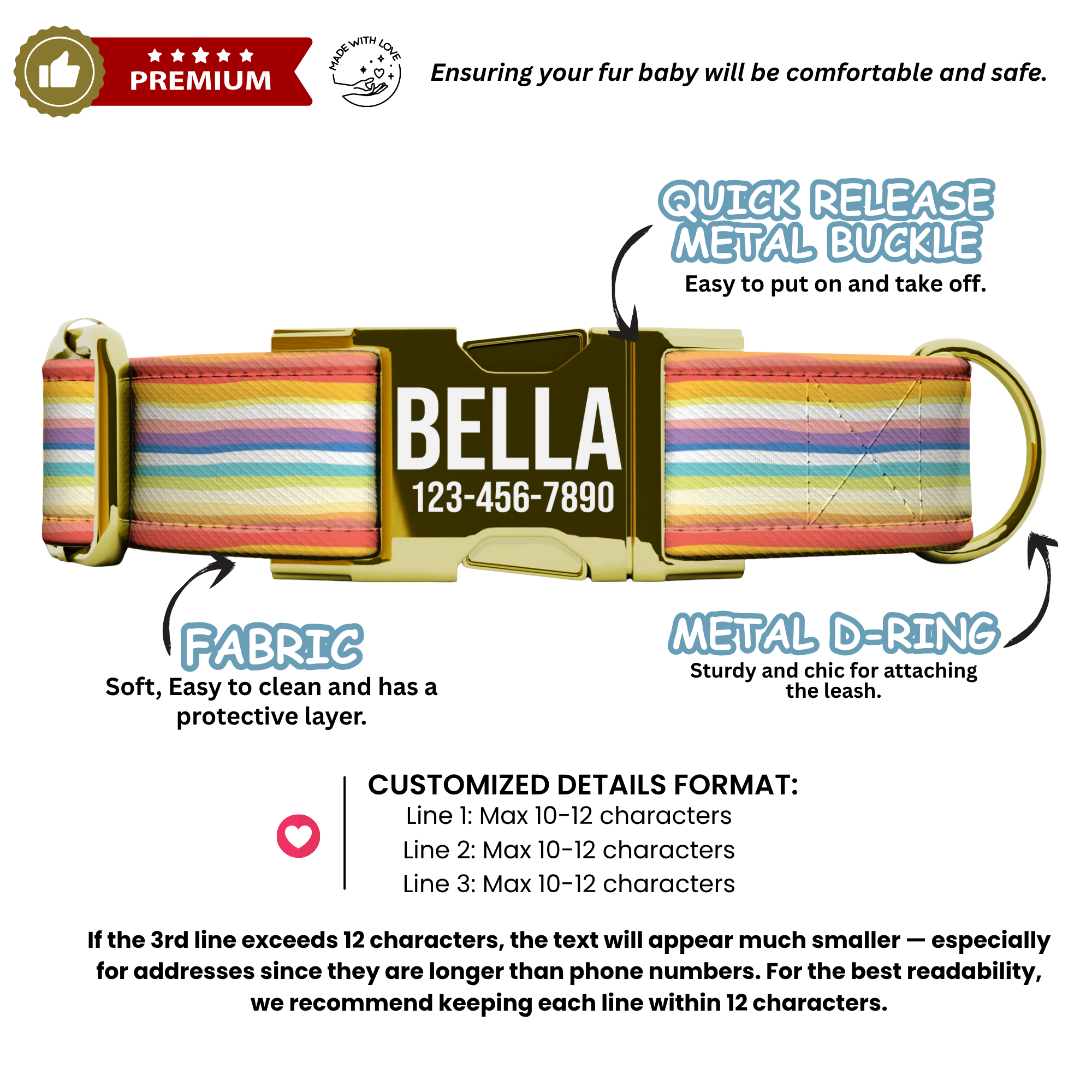 Striped Pattern Personalized Dog Collars & Leash Set
