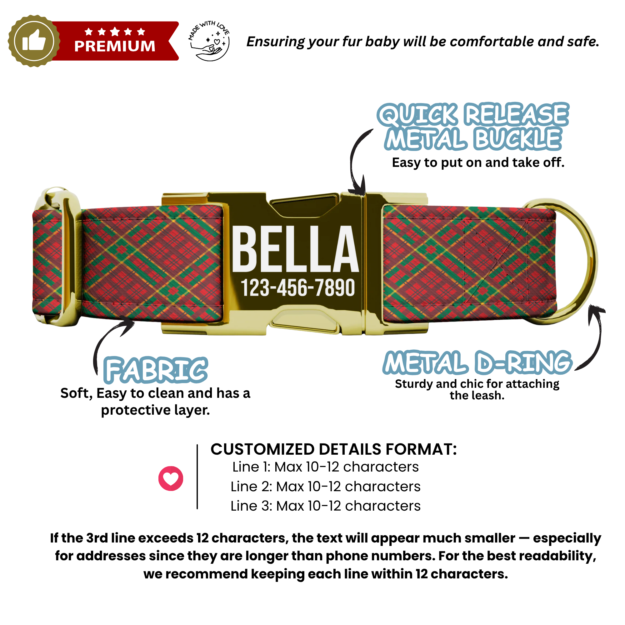 Red Green Christmas Plaid Dog Collar Personalized Holiday Tartan Pet Collar Custom Name ID Collar Festive Puppy Gift Christmas