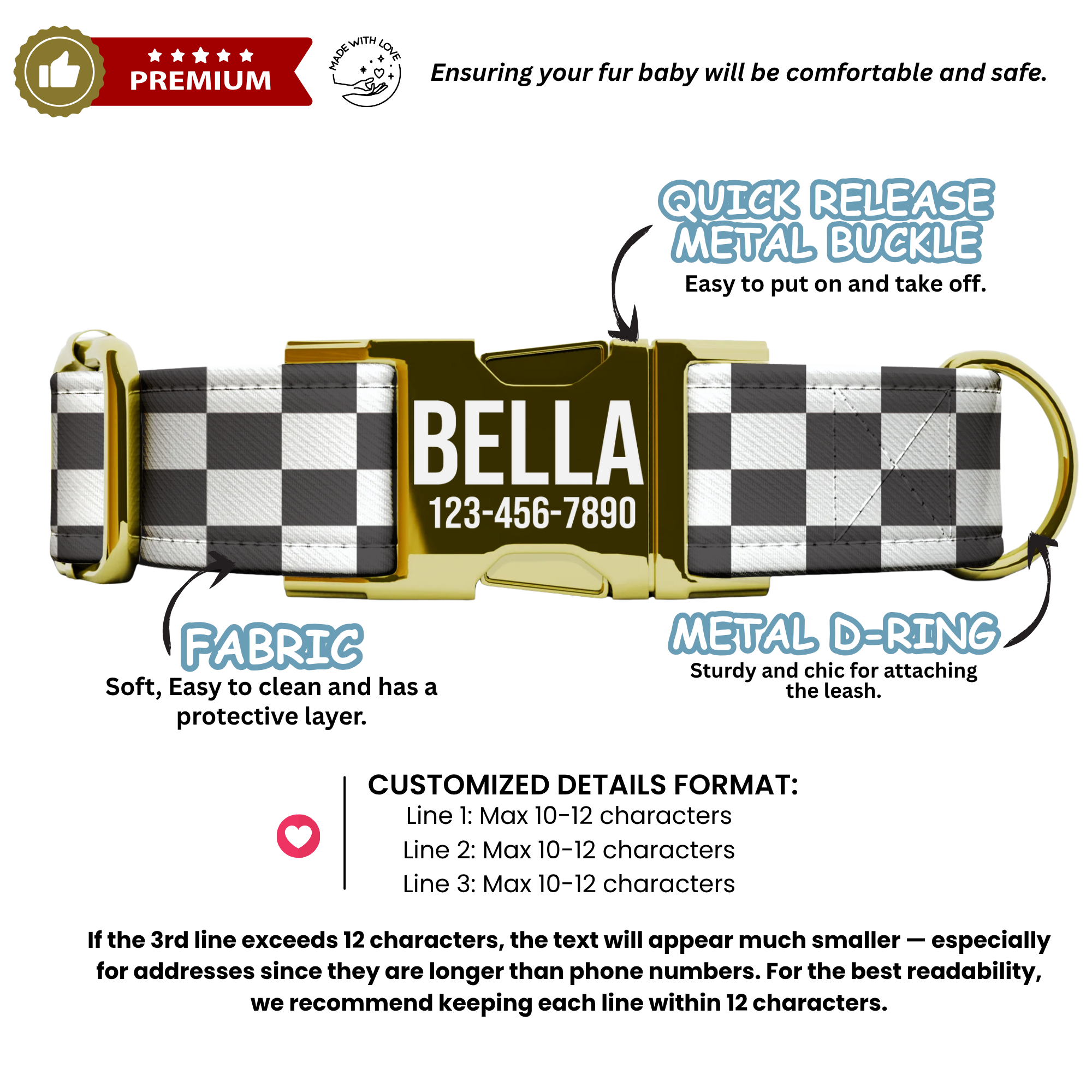 Racing Checkered Flag Personalized Dog Collar & Leash Set