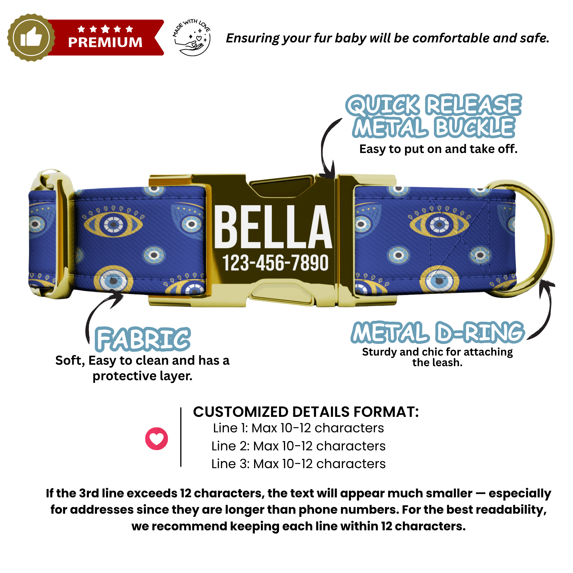 Evil Eye Personalized Dog Collar & Leash Set