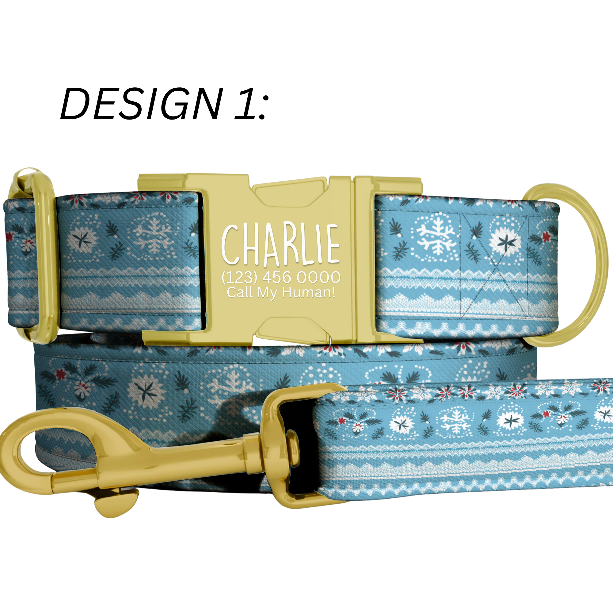 Blue Snowflake Dog Collar Nordic Winter Pattern Personalized Name Collar Custom Pet ID Christmas Puppy Gift Holiday Accessory