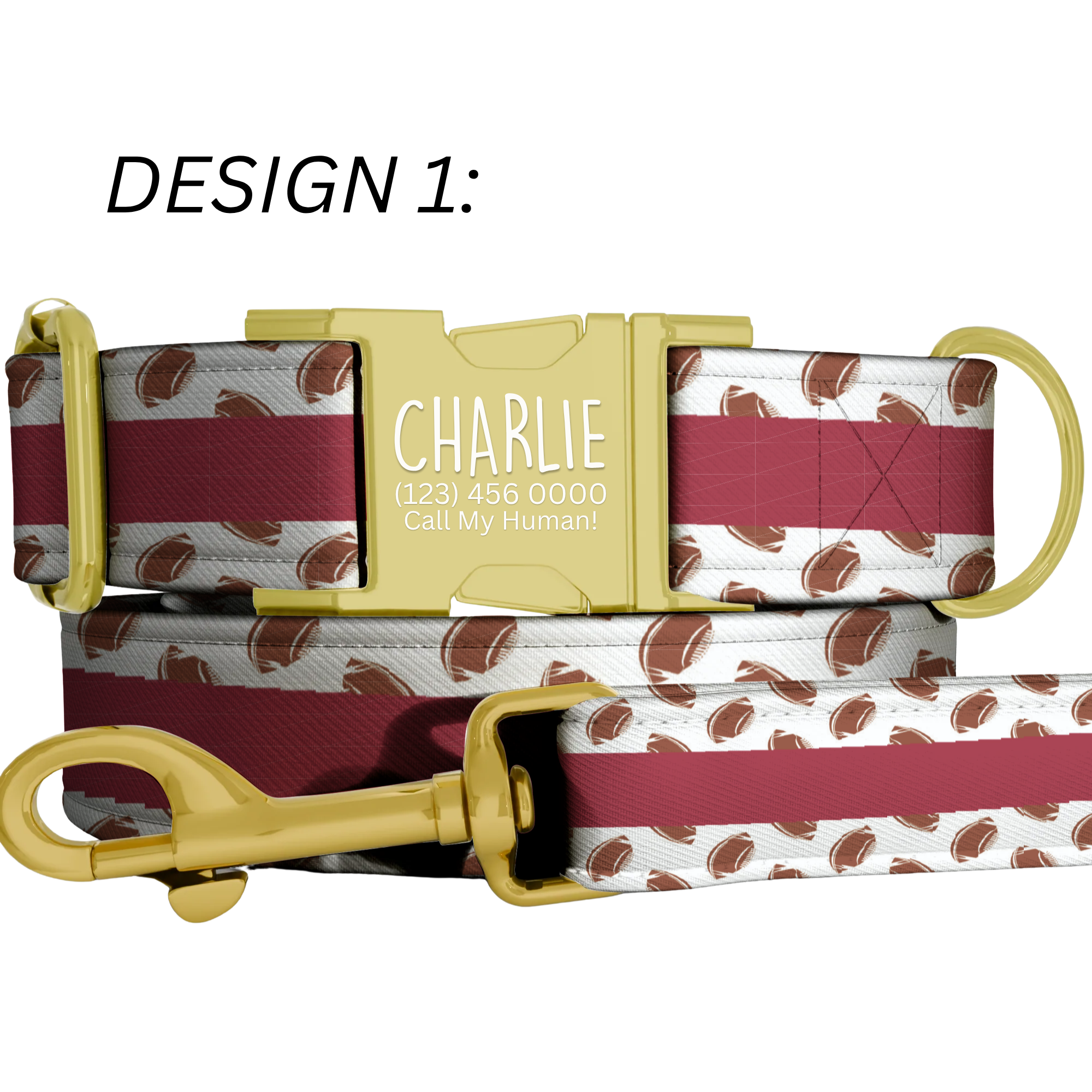 Crimson Red & White Personalized Football Game Day Collar Custom Engraved Name Saturday Series