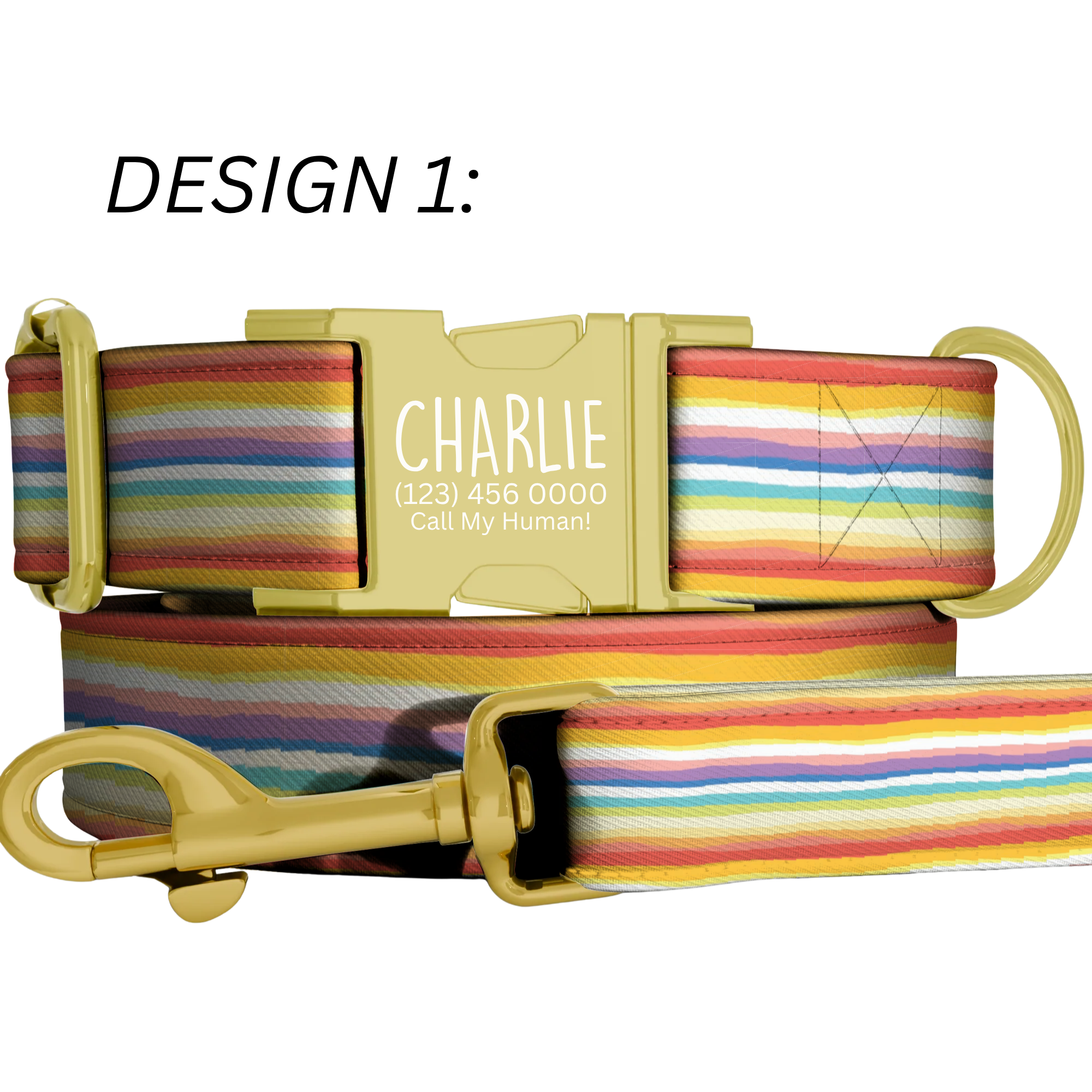 Striped Pattern Personalized Dog Collars & Leash Set