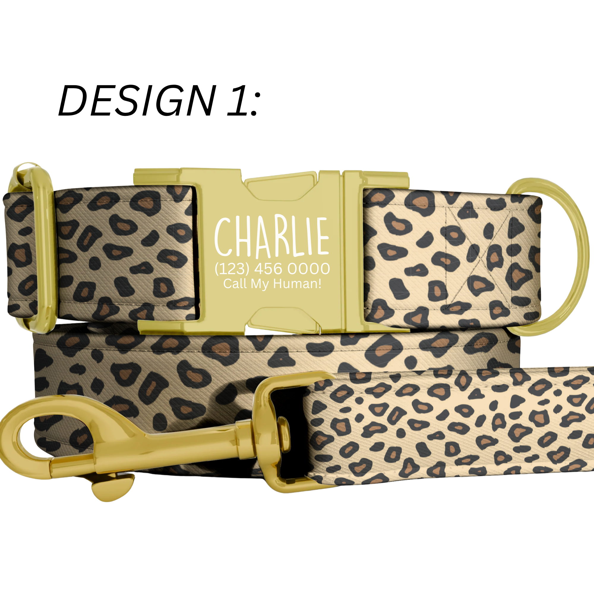Leopard Print Personalized Dog Collar & Leash Set