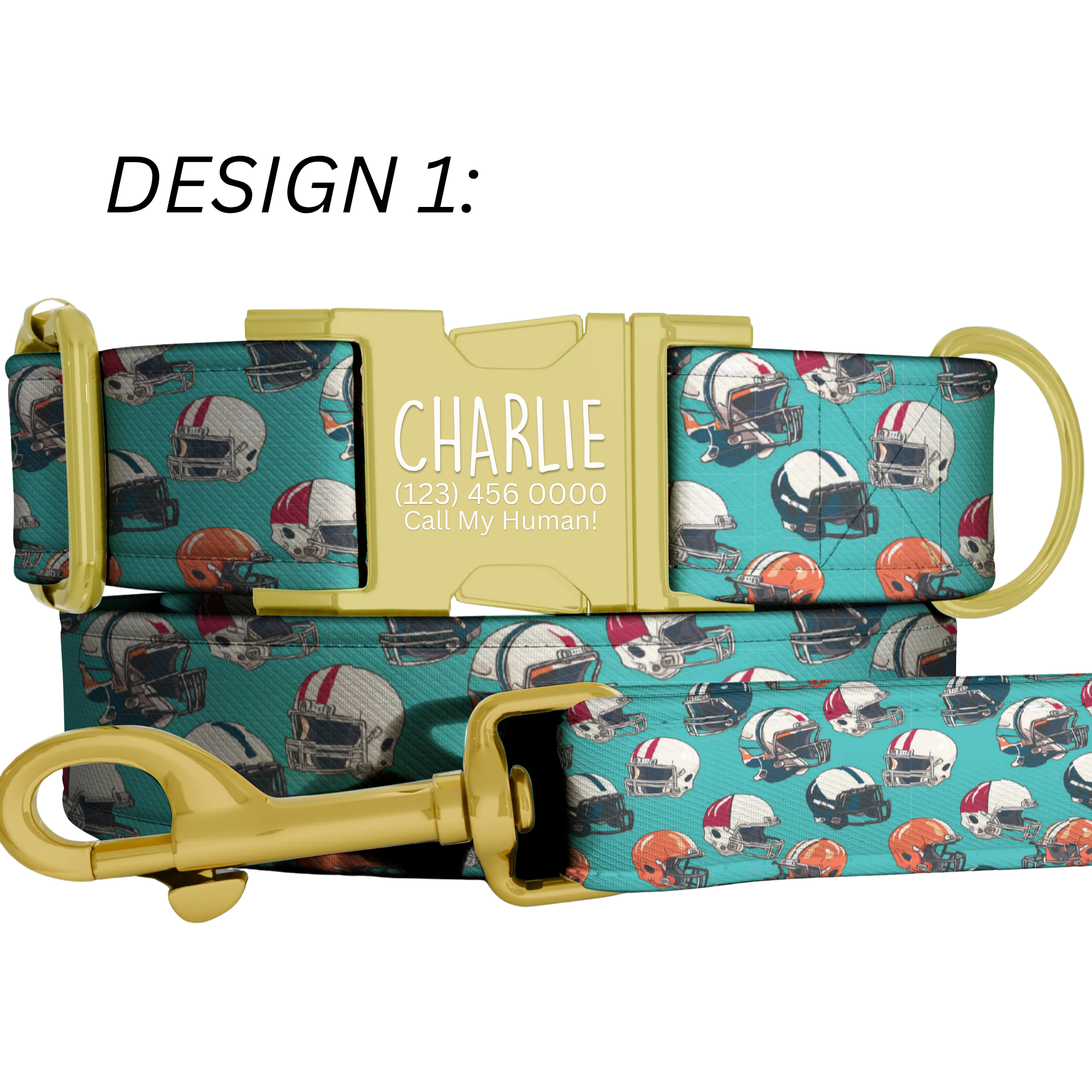 All-Star Game Day Dog Collar Personalized Football Vibes Aqua & Orange Pup Sunday Funday Football Dog Collar