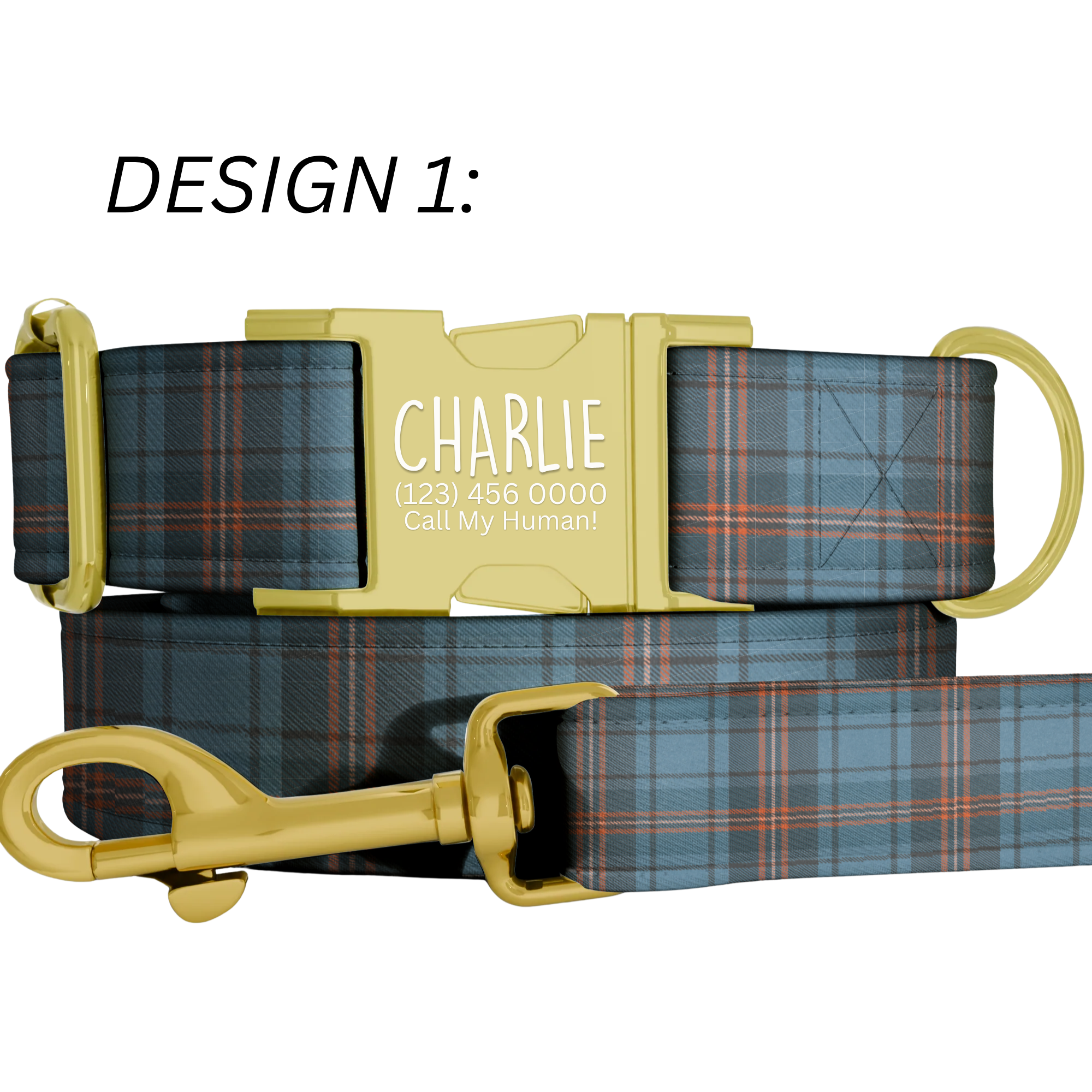 Retro Plaid Personalized Dog Collar & Leash Set