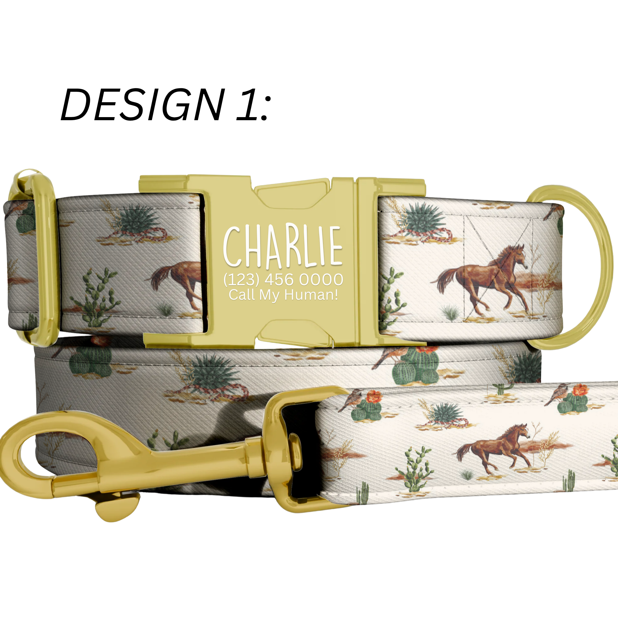 Western Cowboy Custom Personalized Dog Collar & Matching Leash Set