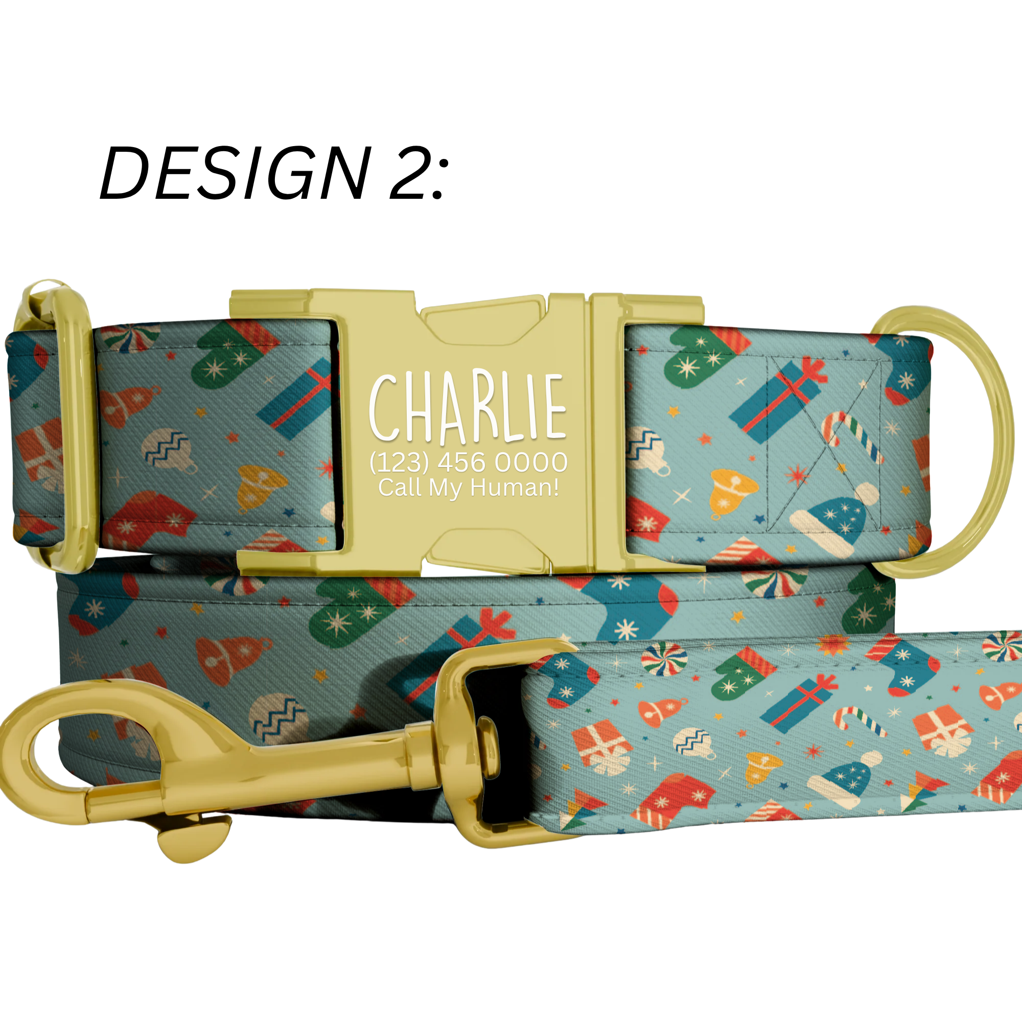Christmas Pattern Dog Collar Personalized Name Collar Custom Holiday Pet ID Collar Candy Cane Present Design Festive Puppy Gift