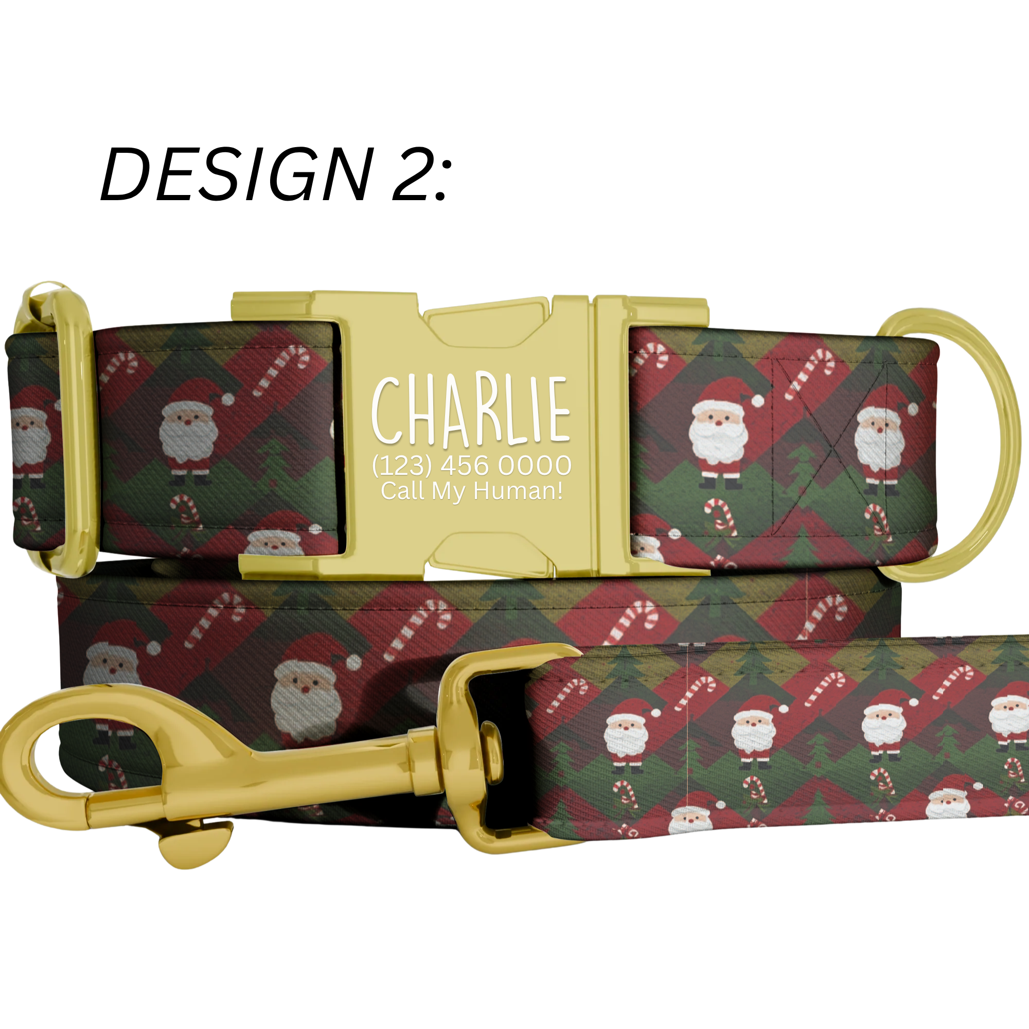 Dark Green Christmas Dog Collar Candy Cane Star Holiday Pattern Personalized Name Collar Custom Pet ID Collar Festive Gift Winter