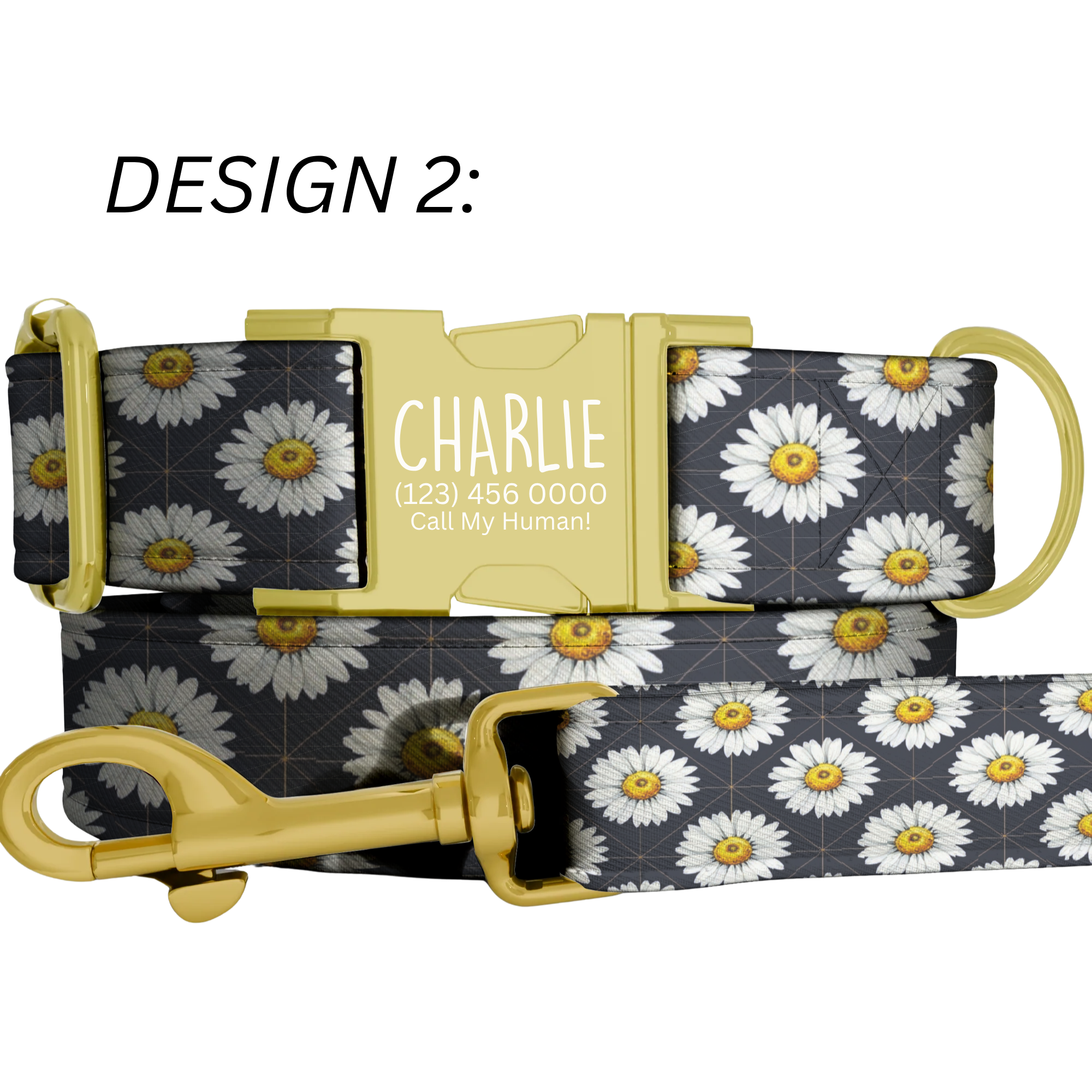 Daisy Dreams Personalized Dog Collar & Leash Set Custom Blue Floral Puppy Collar
