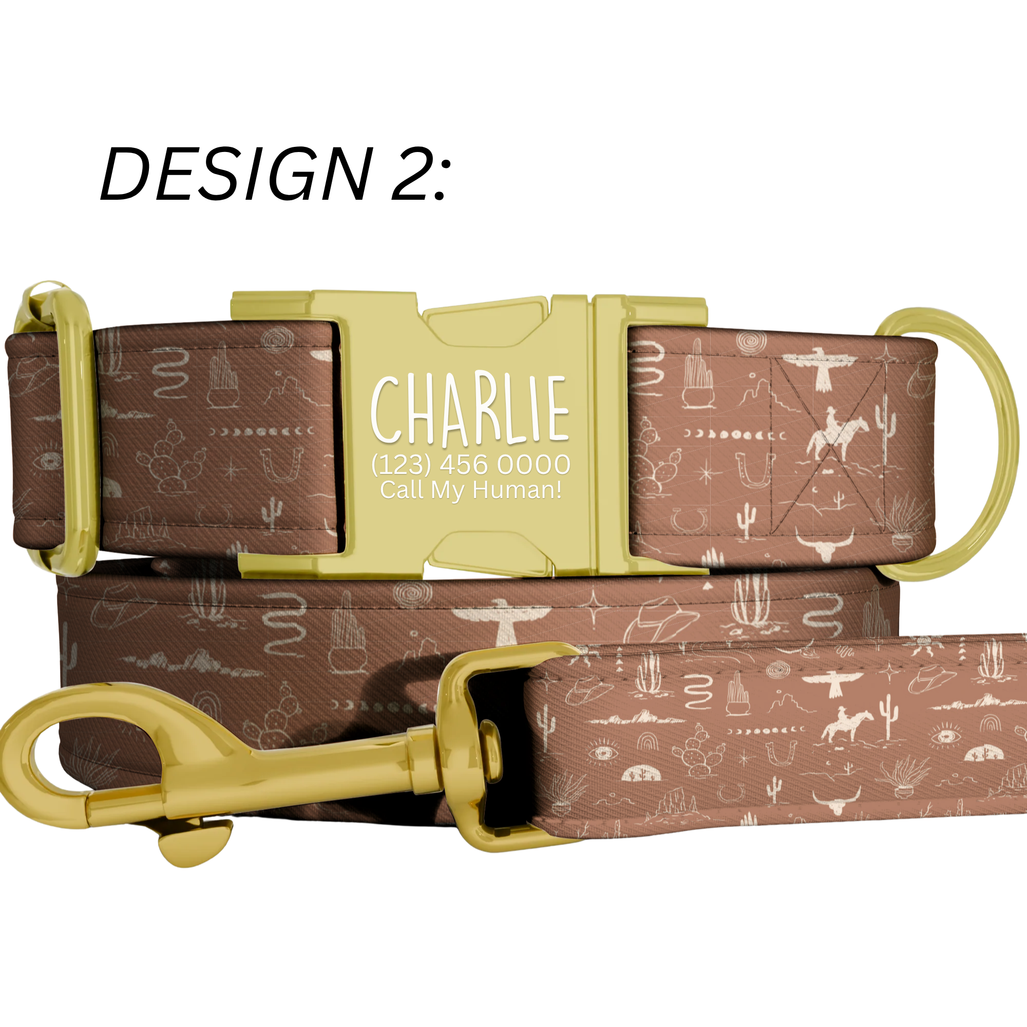 Western Cowboy Custom Personalized Dog Collar & Matching Leash Set