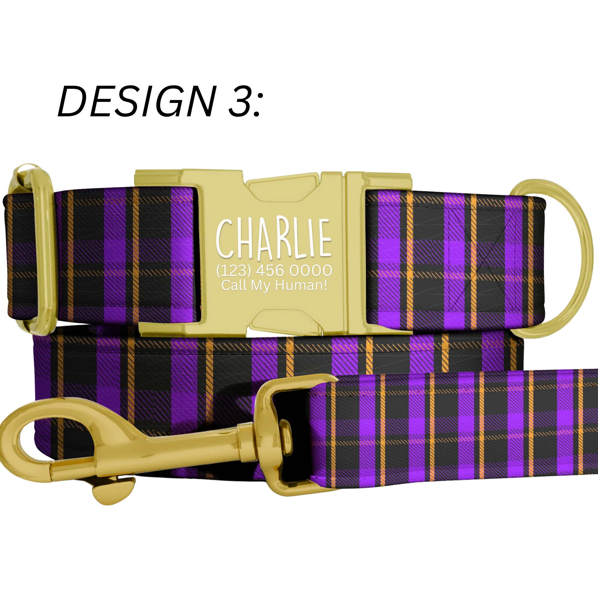Purple Plaid Gingham Personalized Dog Collar & Leash