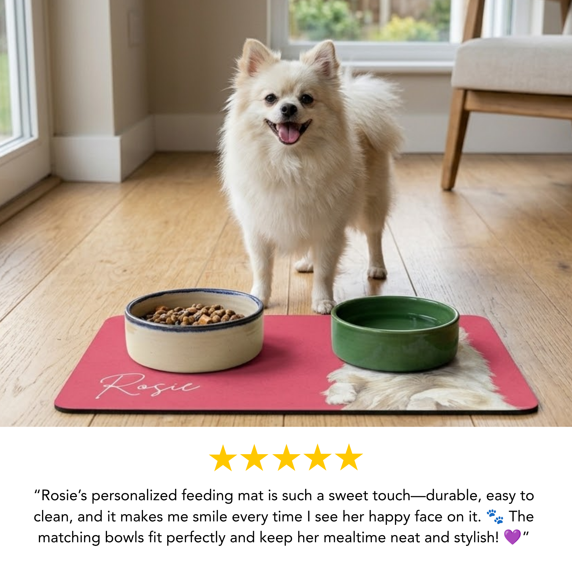Custom Watercolor Pet Food Bowl Portrait Dog Mat: Personalized Non-Slip Feeding Bowl 12x18