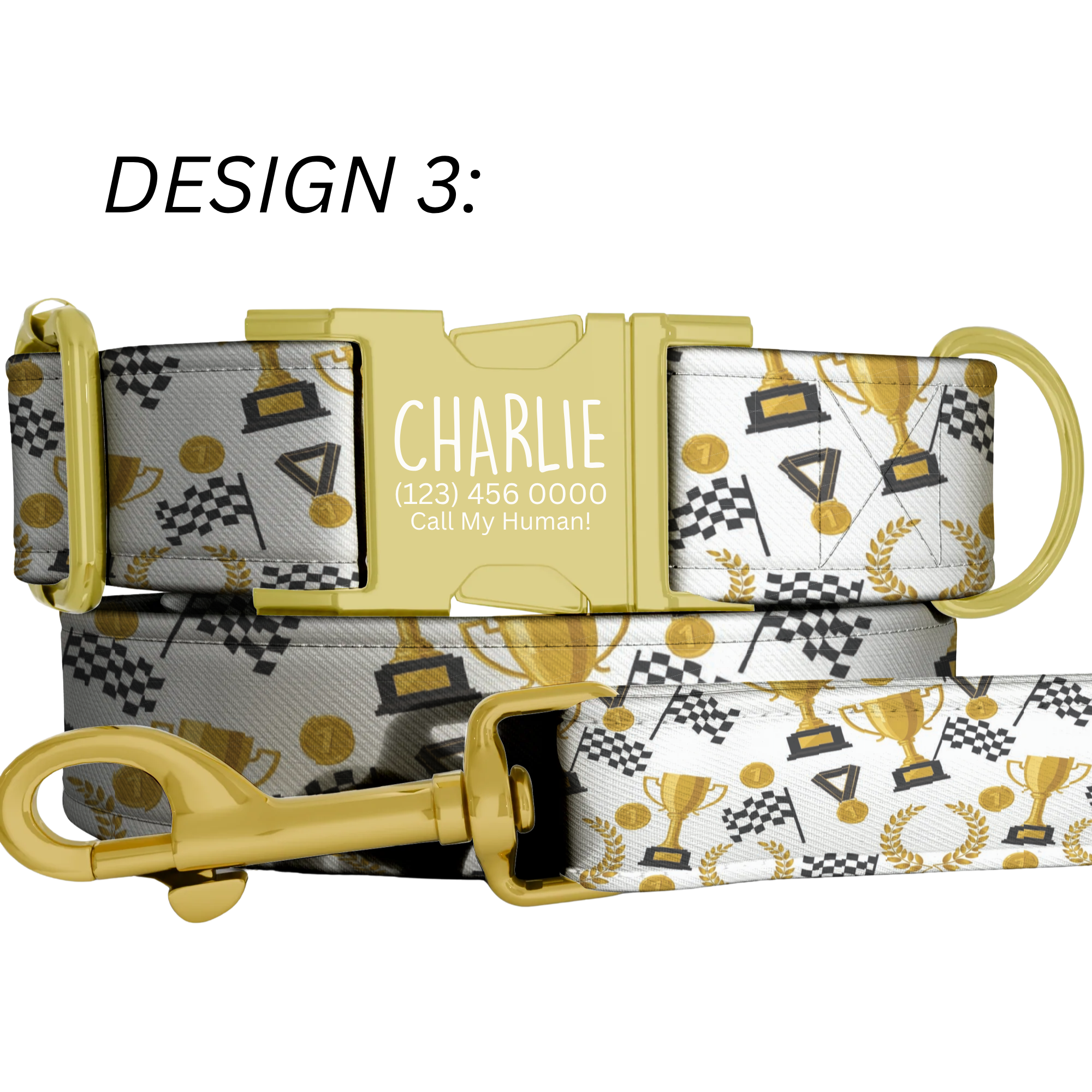 The Polished Dog Speedway Series - Checkered Flag & Trophy Edition Custom Racing Dog Collar