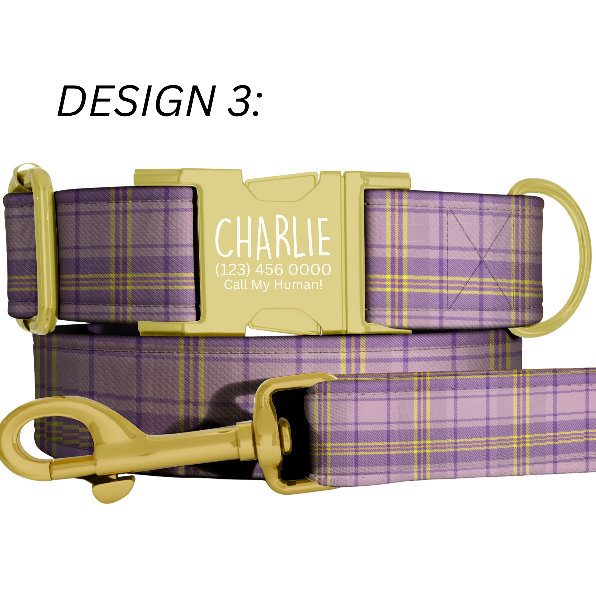 Vintage Gingham Plaid Personalized Dog Collar & Leash Set