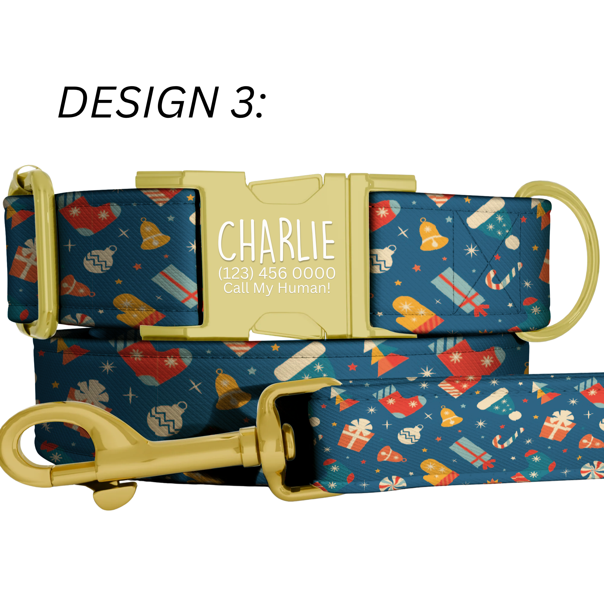 Christmas Pattern Dog Collar Personalized Name Collar Custom Holiday Pet ID Collar Candy Cane Present Design Festive Puppy Gift