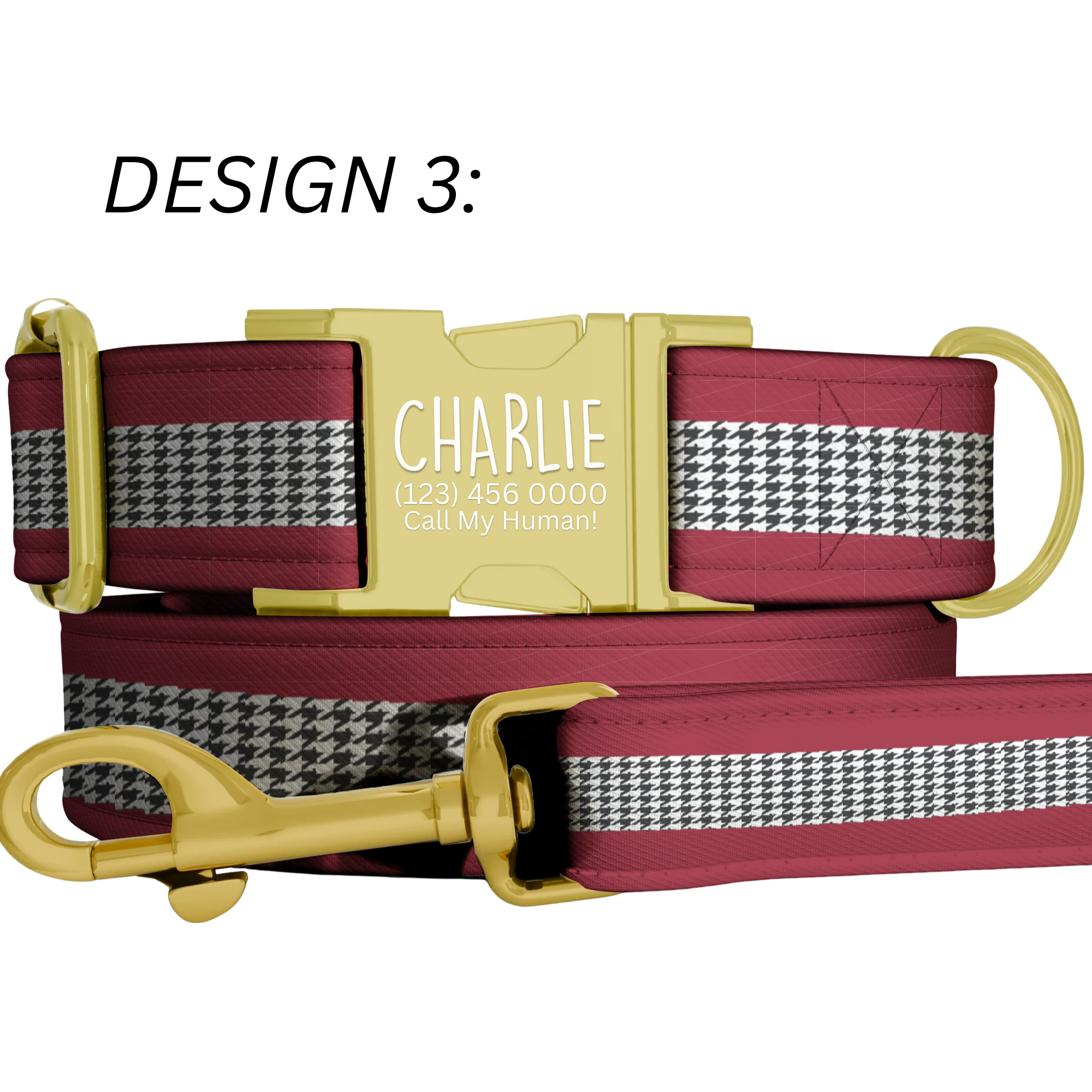 Crimson Red & White Personalized Football Game Day Collar Custom Engraved Name Saturday Series