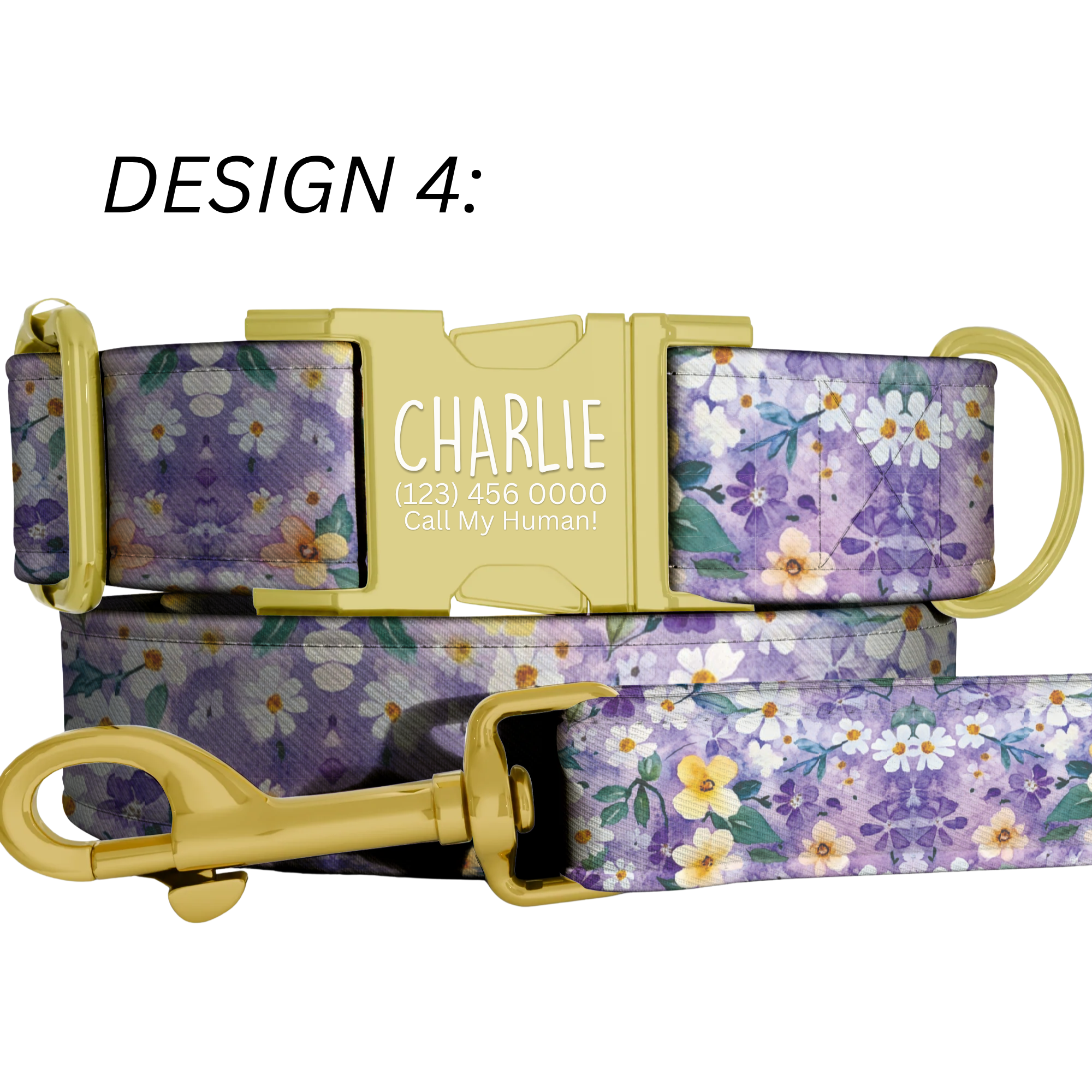 Purple Wildflower Personalized Dog Collar and Leash Handmade Lavender Pet Collar Custom Dog Accessories Small Medium Large Dogs