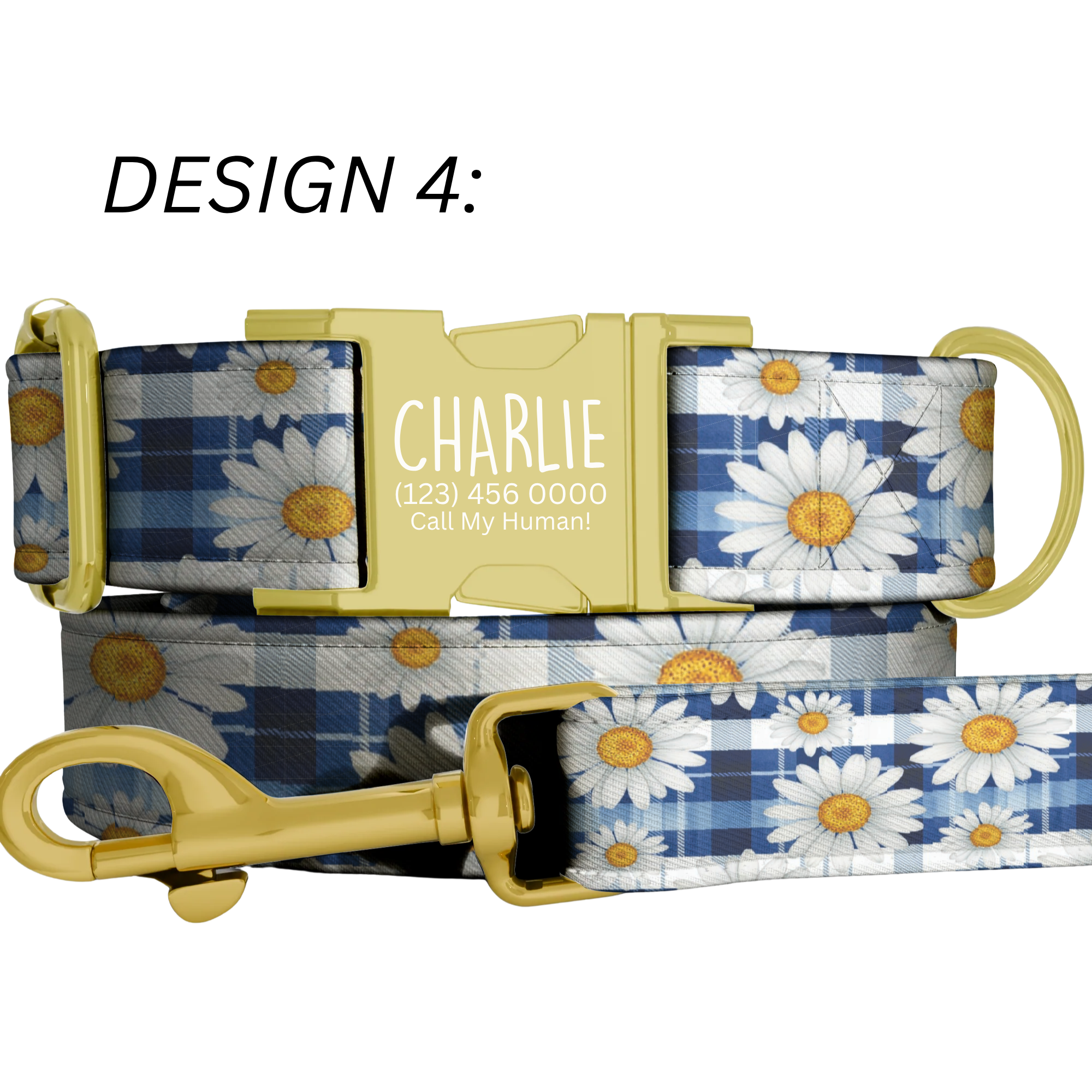 Daisy Dreams Personalized Dog Collar & Leash Set Custom Blue Floral Puppy Collar