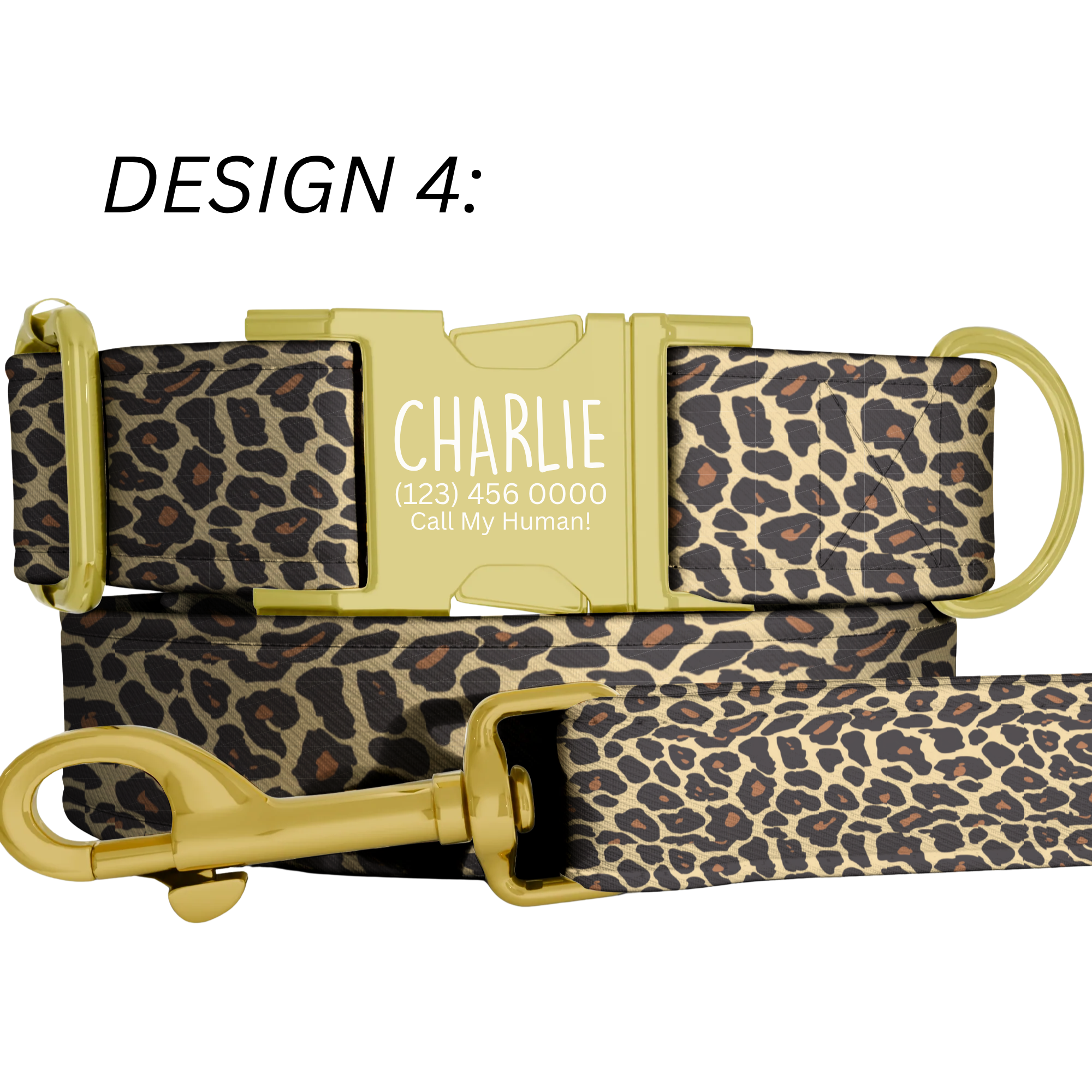 Leopard Print Personalized Dog Collar & Leash Set
