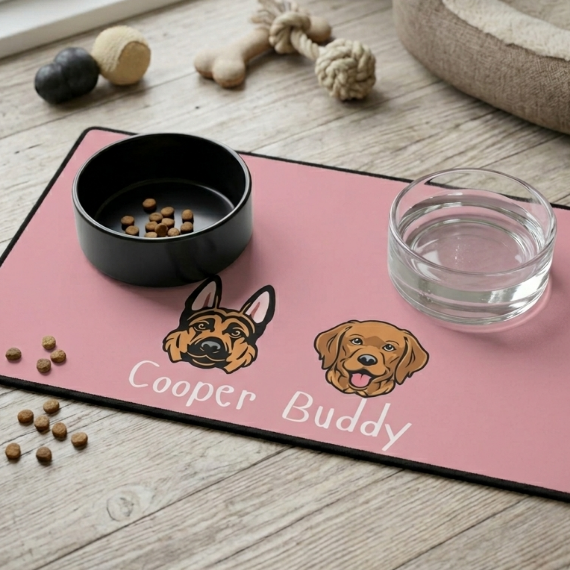 Custom Dog Feeding Mat with Name, Personalized Non Slip Pet Bowl Mat, Waterproof Dog Placemat, Pet Lover Gift for Dogs
