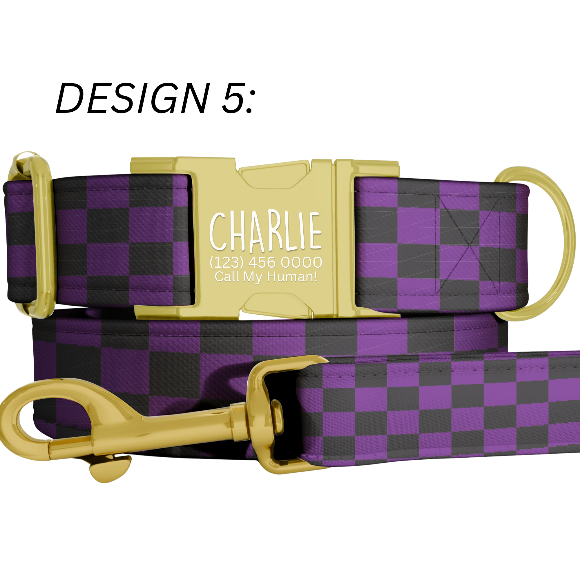 Racing Checkered Flag Personalized Dog Collar & Leash Set