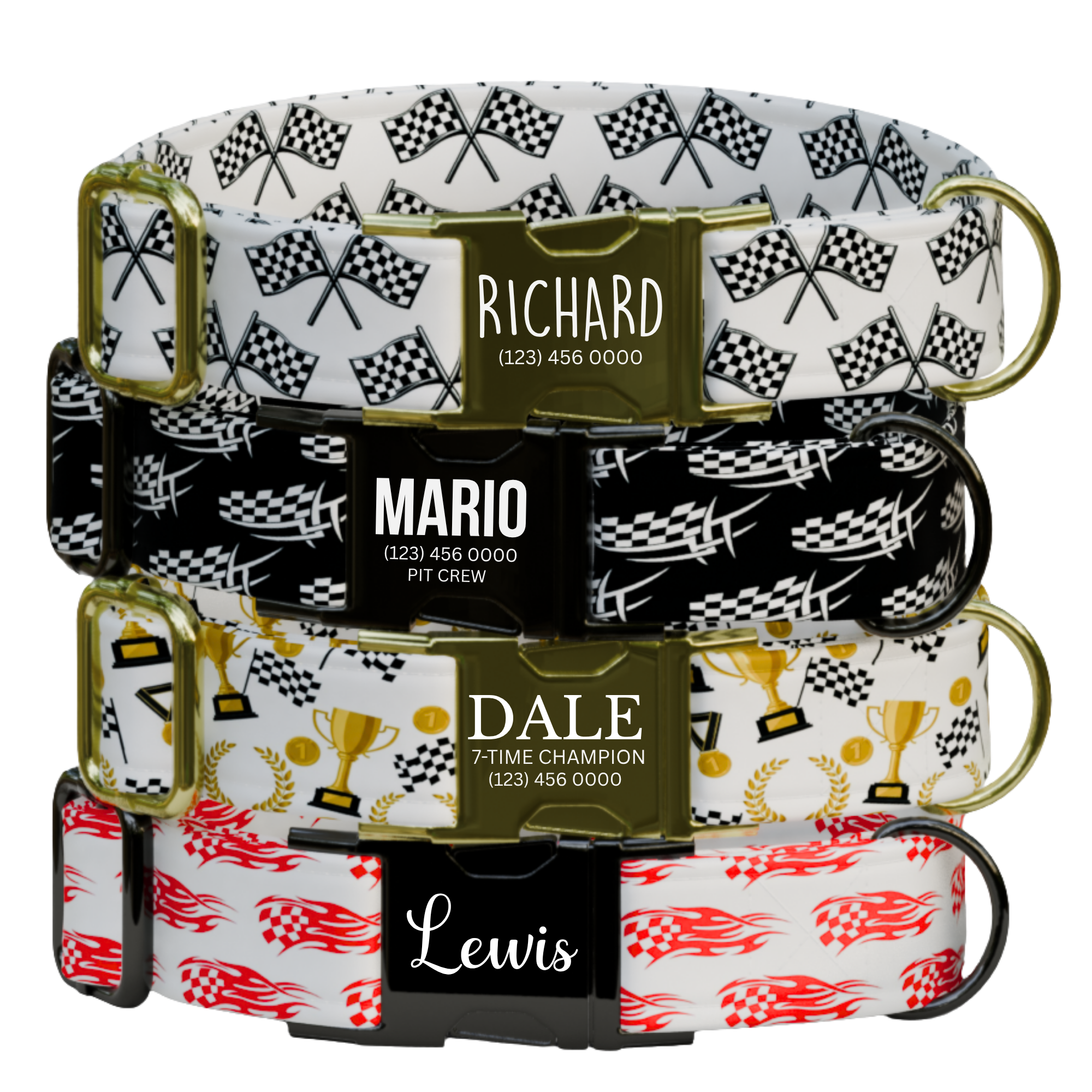 The Polished Dog Speedway Series - Checkered Flag & Trophy Edition Custom Racing Dog Collar
