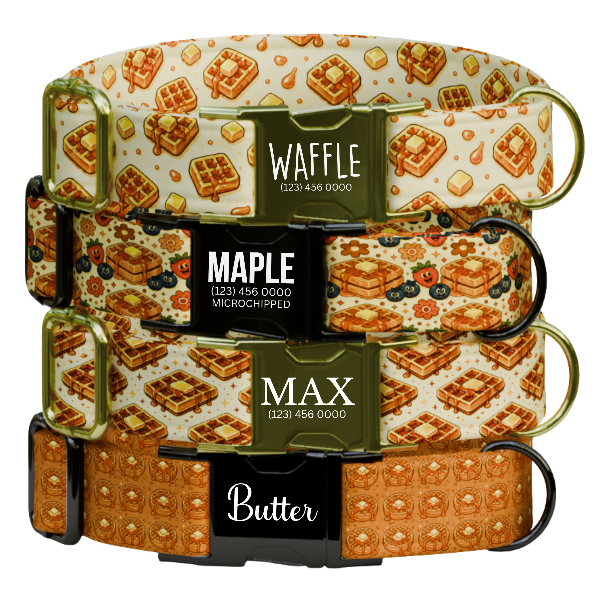 Waffle & Maple Pattern Personalized Dog Collar & Leash Set