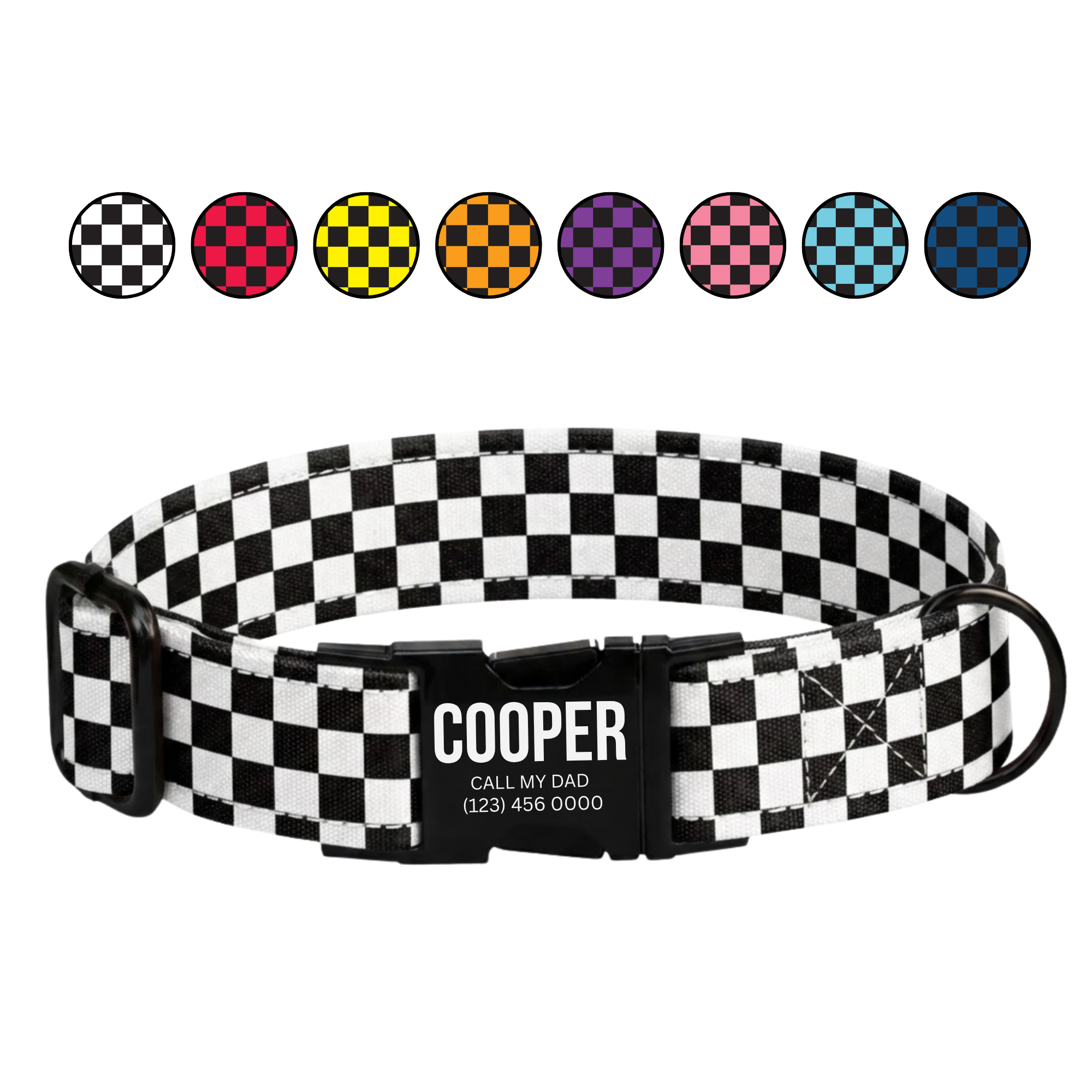 Racing Checkered Flag Personalized Dog Collar & Leash Set