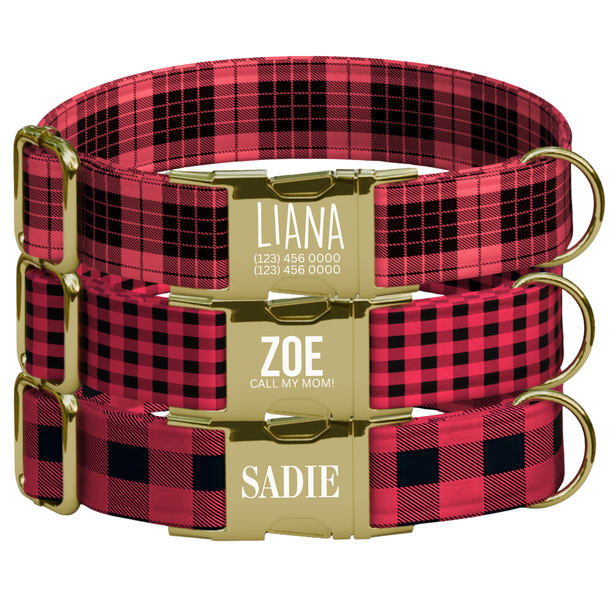 Personalized Red Plaid Dog Collar & Leash Set (OG-16)