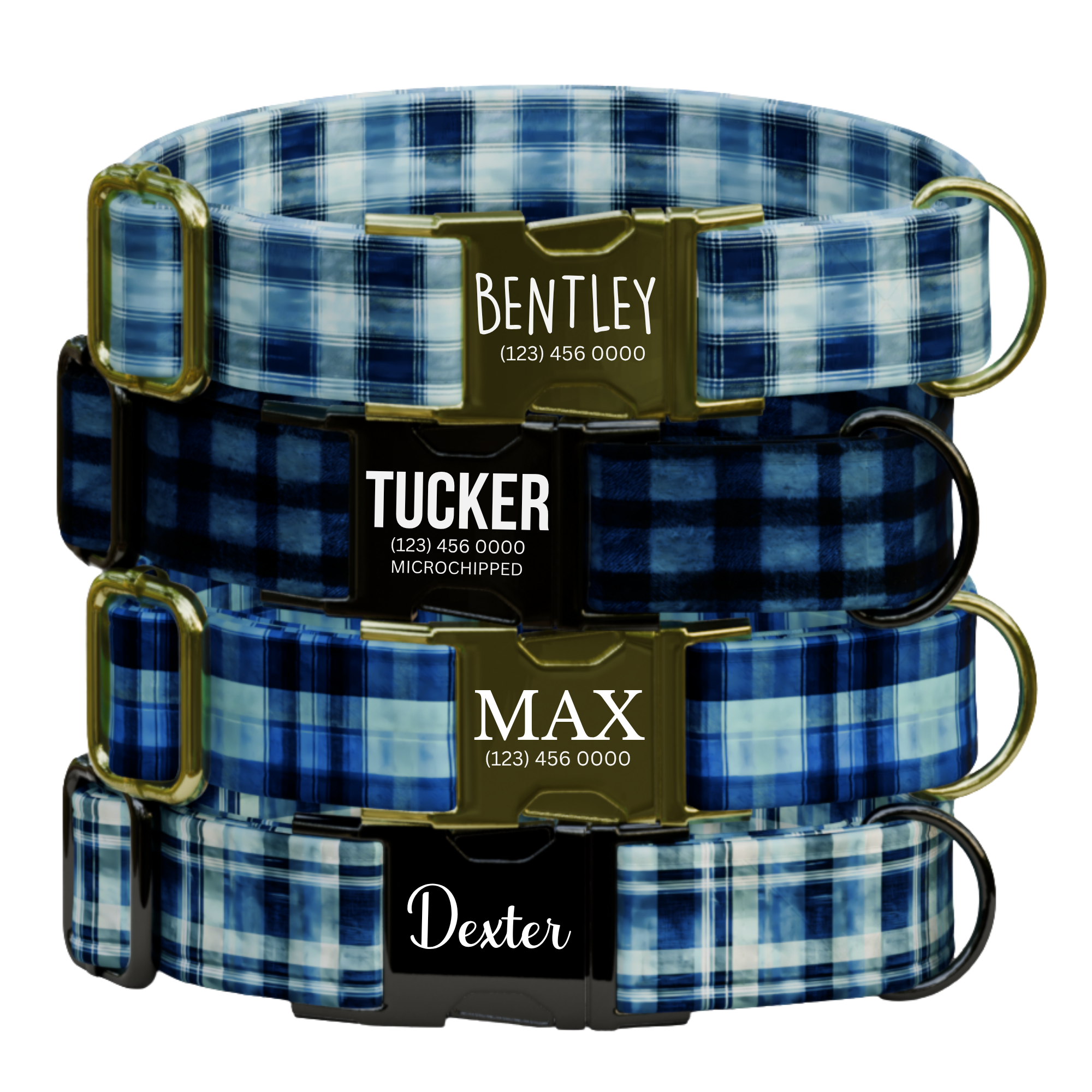 Blue Tartan Plaid Personalized Dog Collar & Leash Set